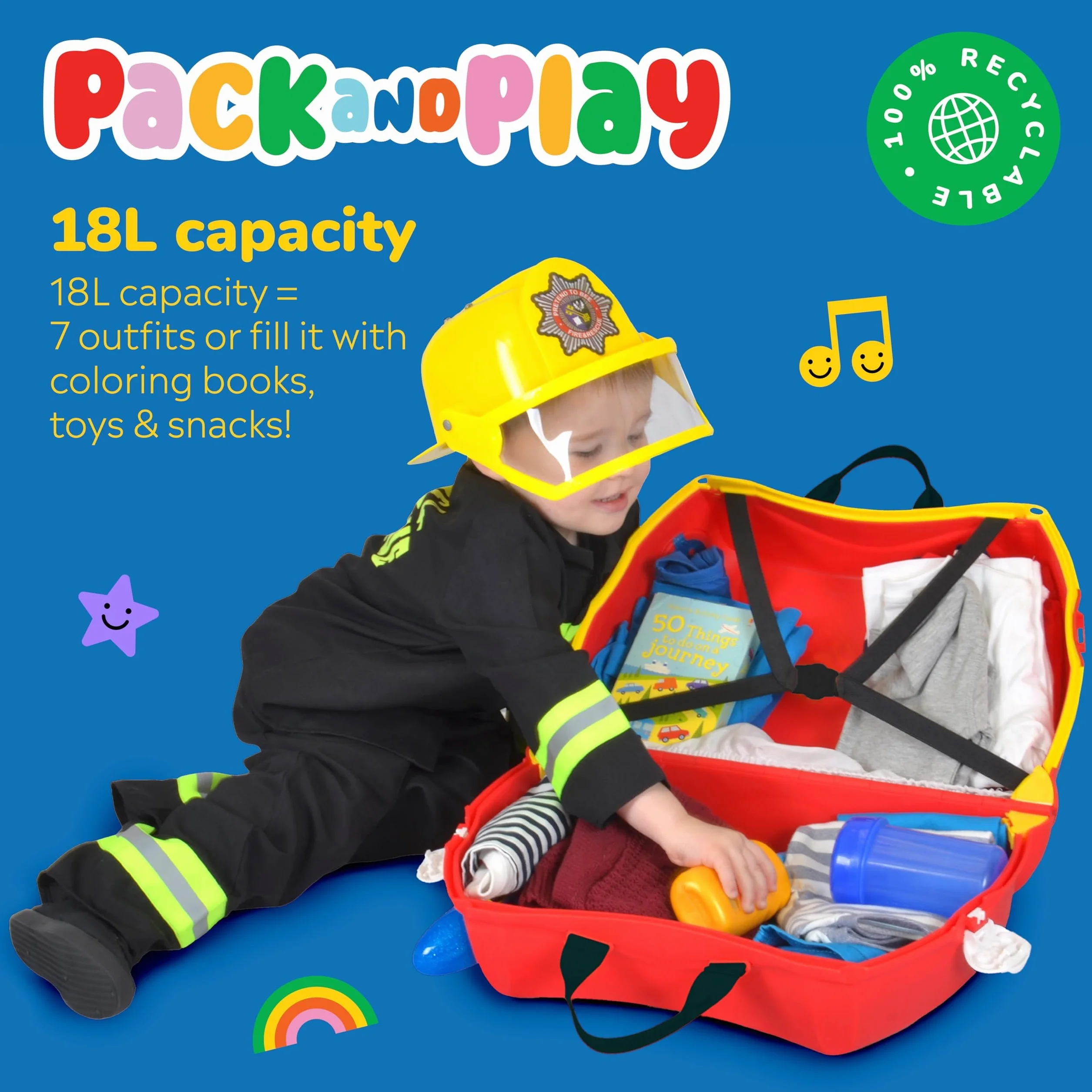 Trunki Walizka do jazdy dla dzieci i bagaż podręczny dla dzieci: Frank Fire Engine (czerwony)