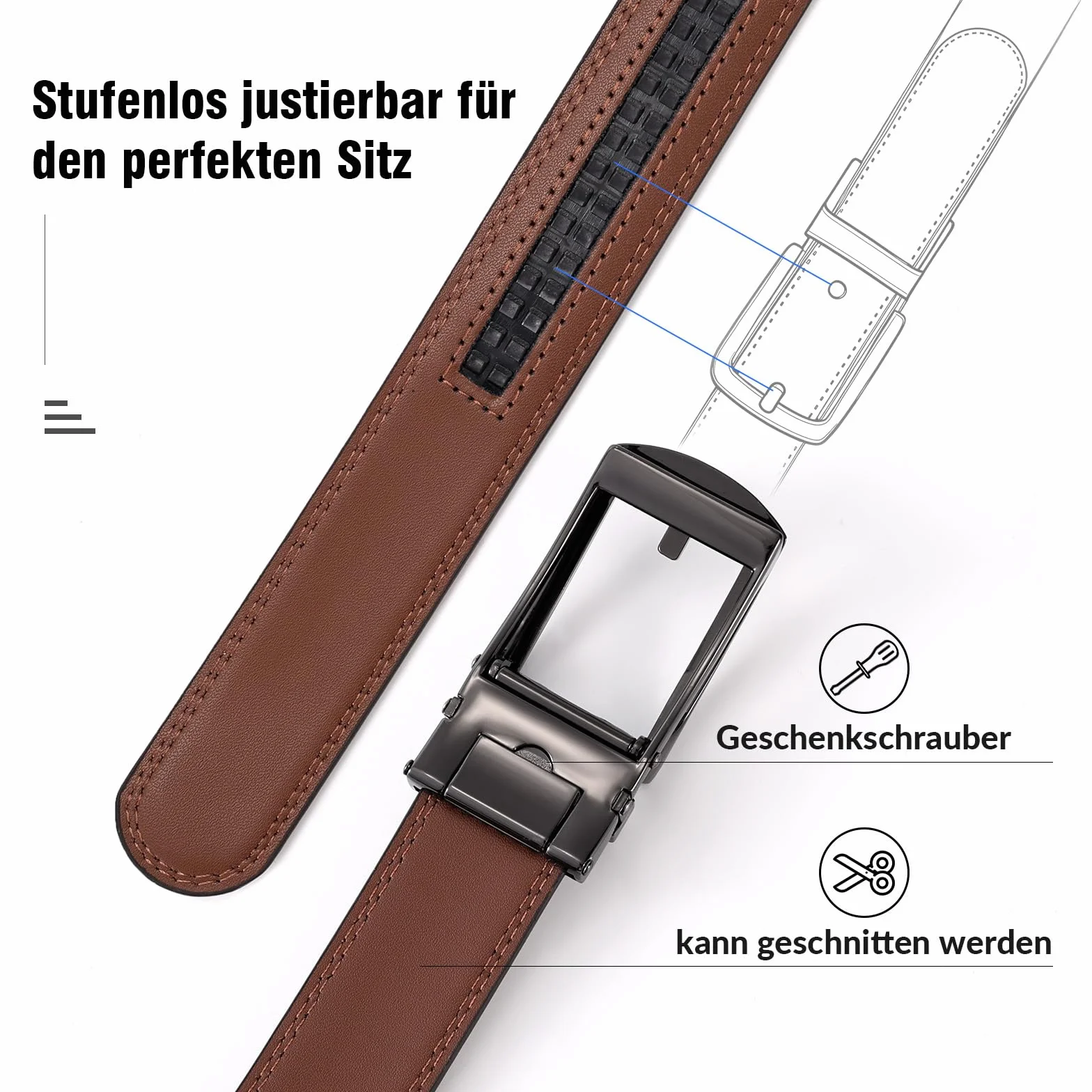 WERFORU Męski pasek skórzany, automatyczny, męski, bez otworów, do garnituru i spędzania wolnego czasu, szerokość 33 mm