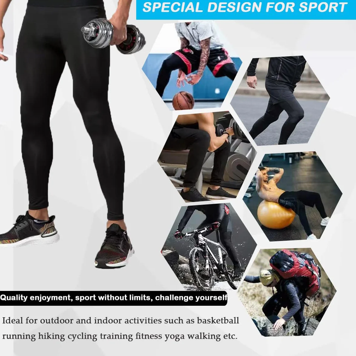 Spodnie kompresyjne Męskie Sportowe Legginsy Biegowe Długie Oddychające Baselayer Legginsy Spodnie dla Fitness Jogging Koszykówka