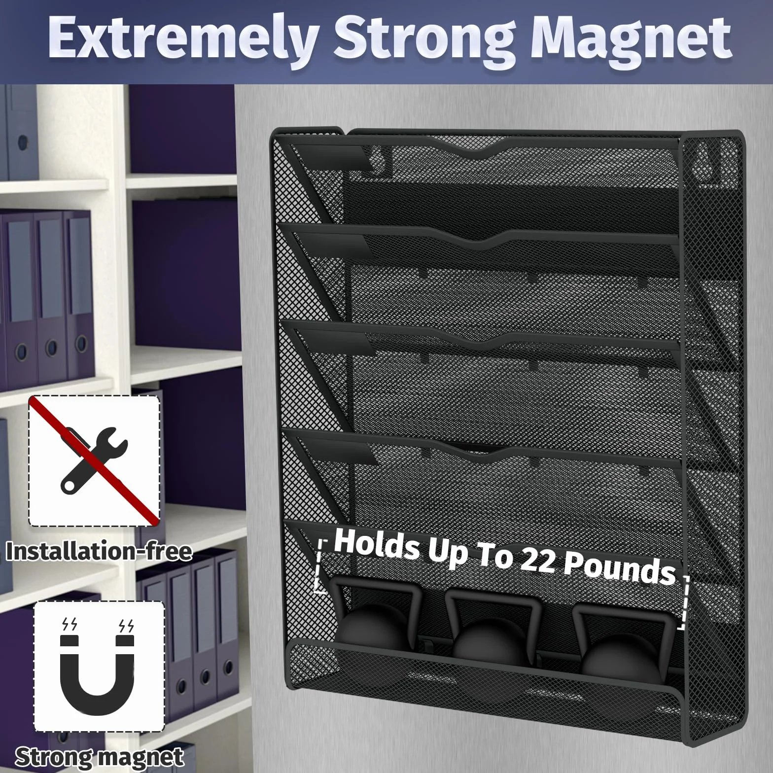 6-poziomowy magnetyczny uchwyt na dokumenty, organizer na dokumenty o dużej pojemności, wiszący magnetyczny uchwyt na papier do szafek na dokumenty, biura, tablicy, magnetyczny uchwyt na pocztę