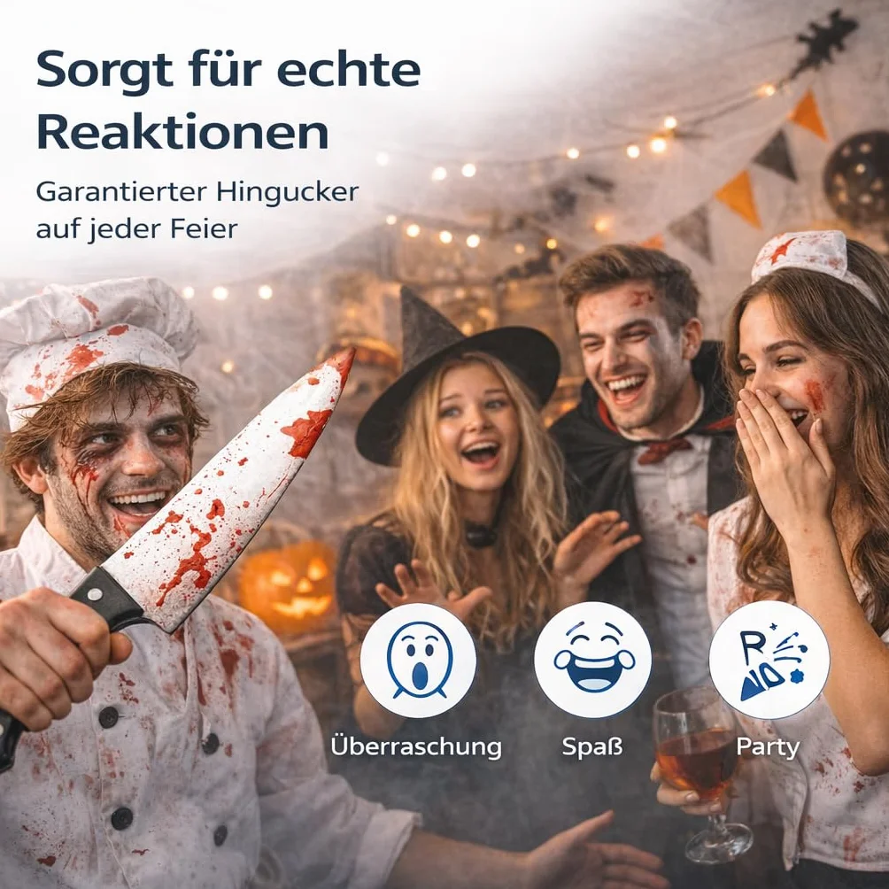 Fałszywy nóż ok. 34 cm akcesoria z krwią - na Halloween i karnawał - łudząco prawdziwy kostium z horroru