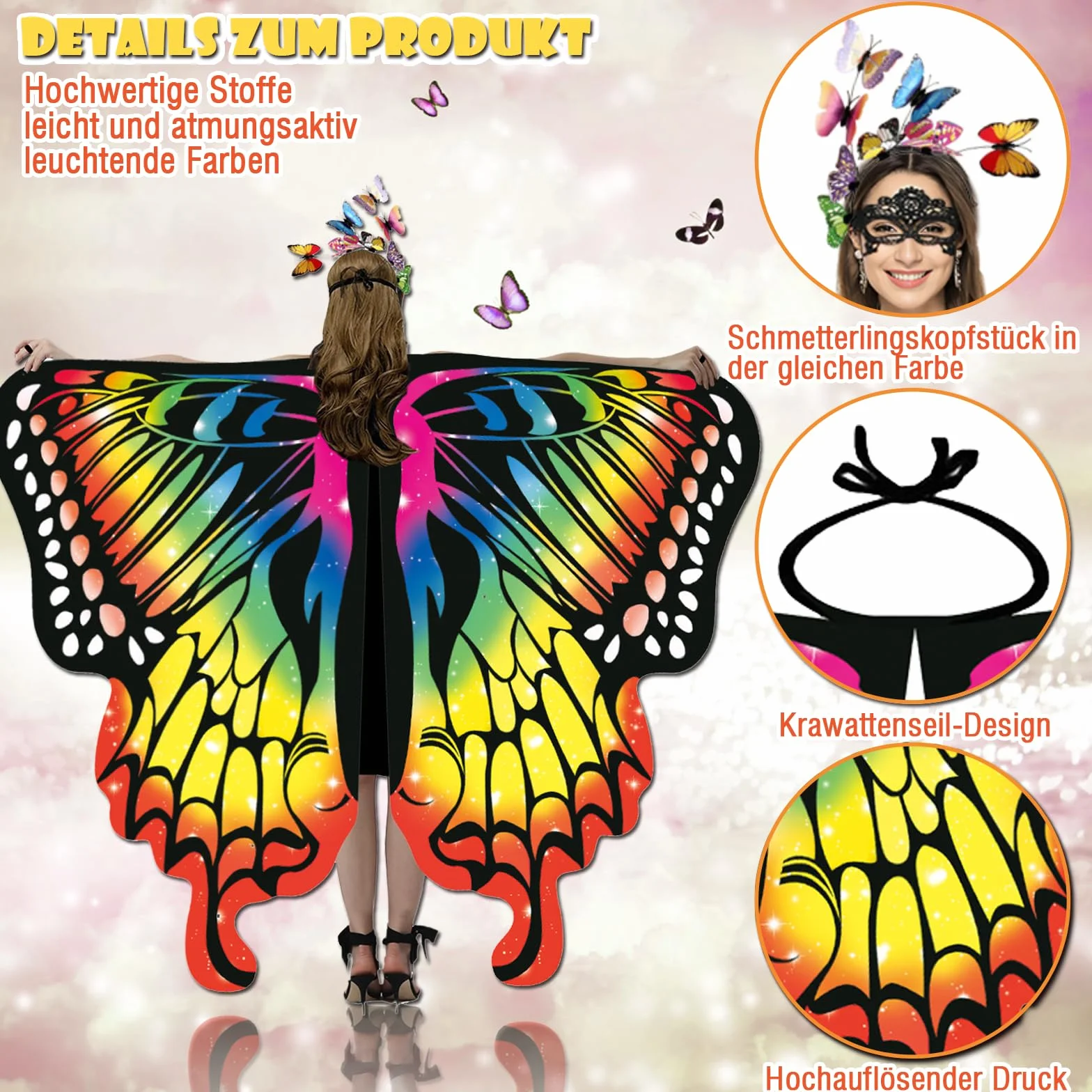 Motyl Skrzydła Szaliki, 4 szt. Motyl Szaliki, Szalik Motyl Kostium Dorośli, Płaszcz Motyl Kobieta, Szal Motyl Kobieta, Skrzydła Motyl Z Opaska Na Karnawał, Impreza 168 x 140 cm