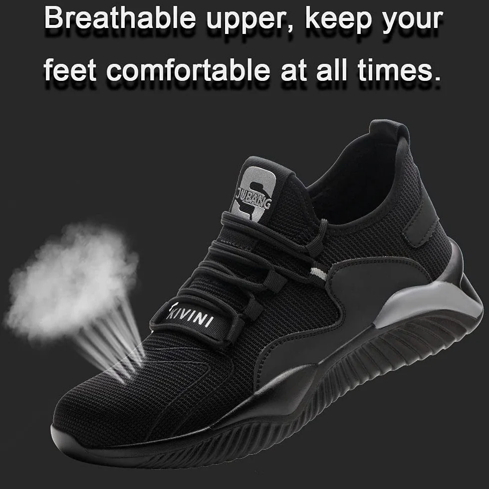 Buty ochronne, dla kobiet i mężczyzn, buty robocze ze stalowym noskiem, lekkie, bezpieczne, sportowe, oddychające, stylowe sneakersy, również do trekkingu, czarny i szary, 43 EU