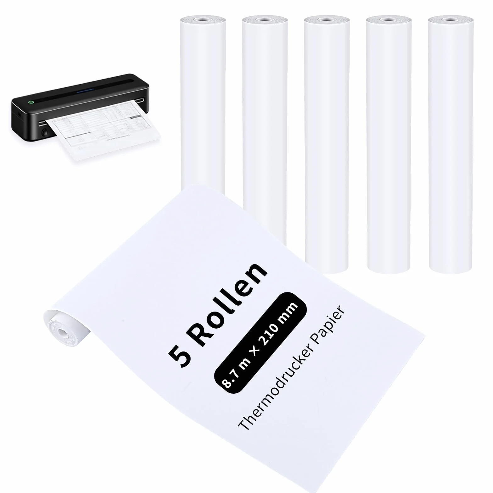 5 rolek papieru termicznego A4, 8,7 m x 30 mm, do przenośnych drukarek, papieru termicznego do dokumentów, zdjęć