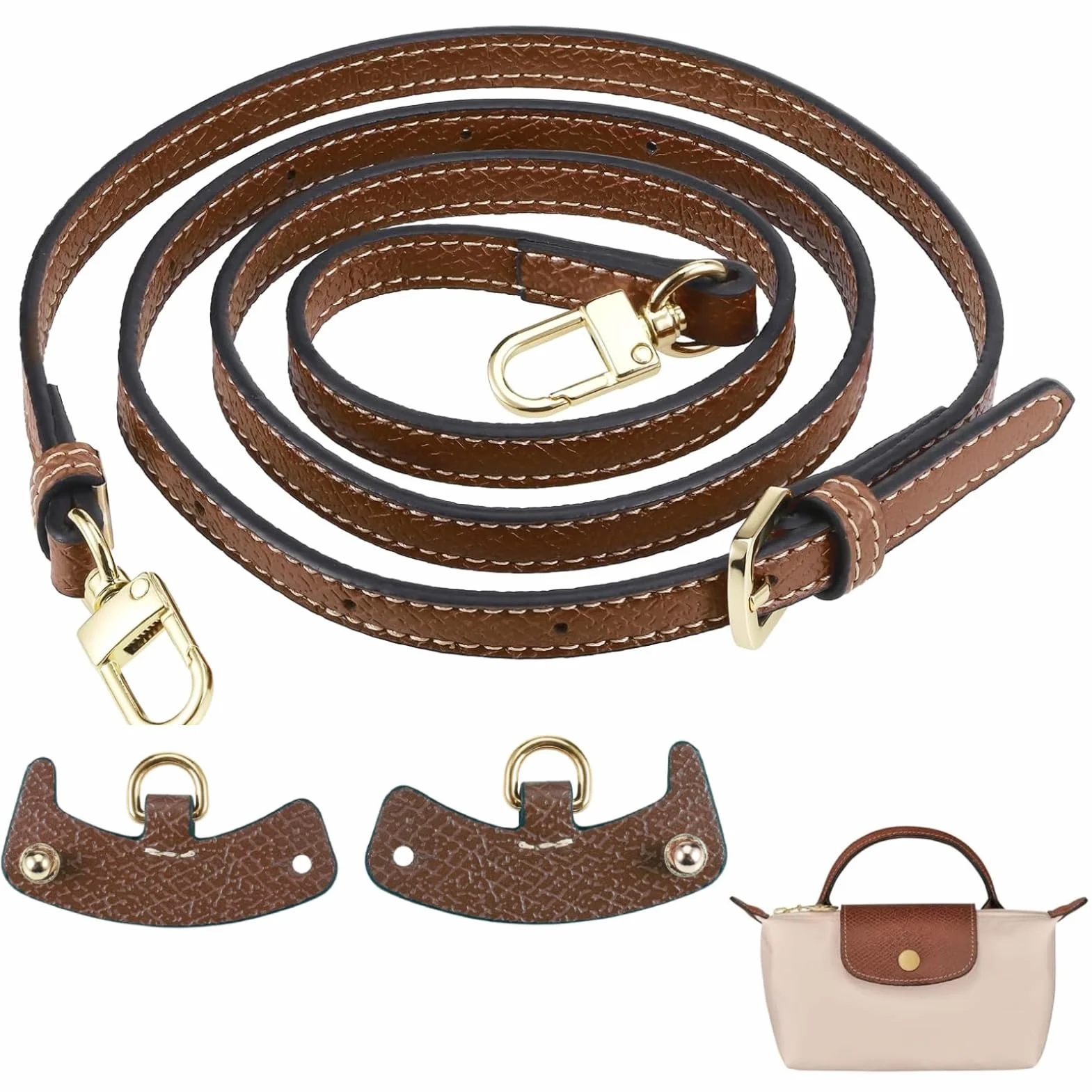 Zocipro Mini Pasek do Torebki Longchamp - Regulowany Skórzany Pasek Crossbody, Bez Dziurkowania, Zapasowy Pasek na Ramię (Brązowy), Uniwersalny Rozmiar