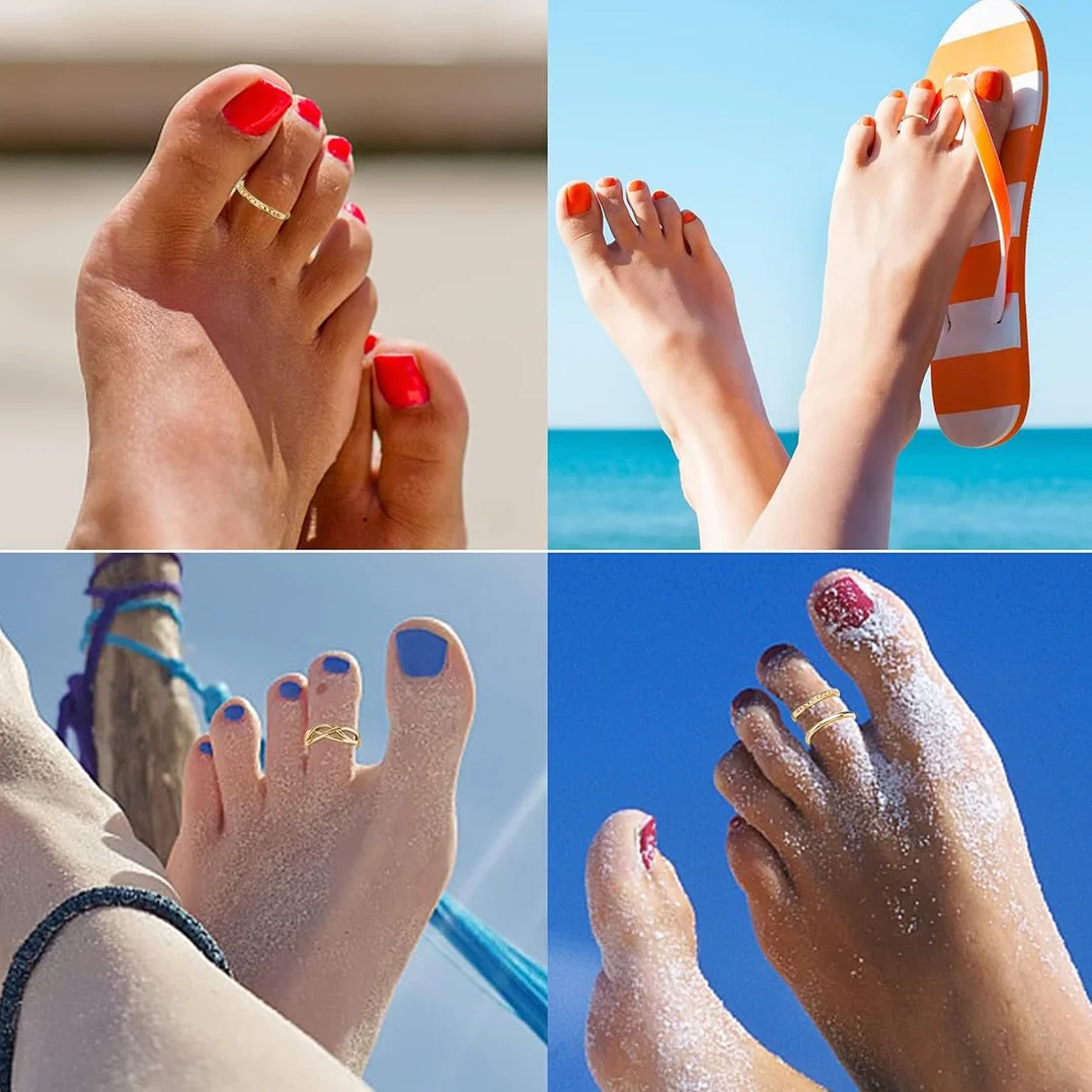 6 szt. 14-karatowych złotych pierścionków pierścionek na palec dla kobiet, serce, kwiat, regulowane pierścionki na kciuk, letnia biżuteria plażowa