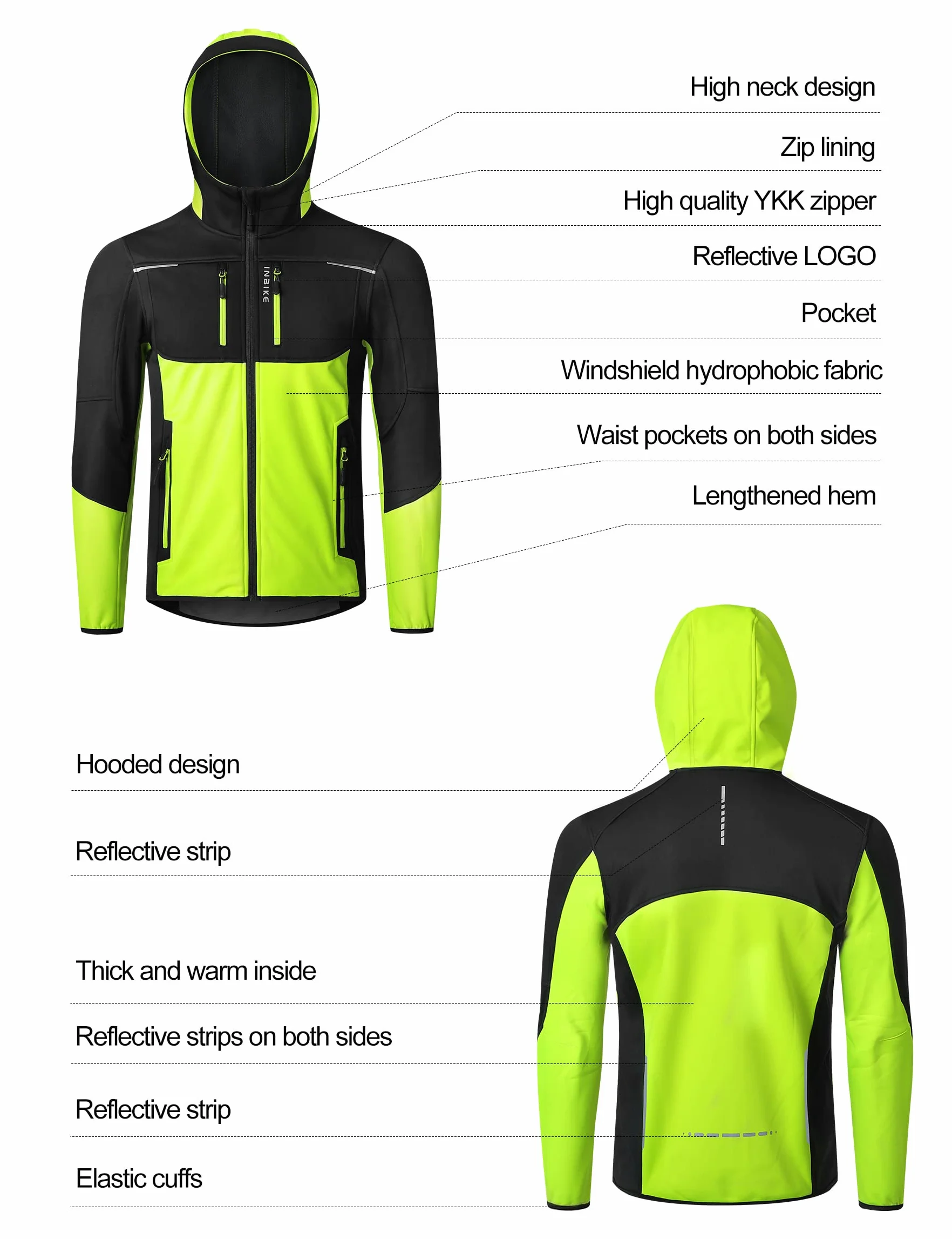 INBIKE Męska kurtka rowerowa, wodoszczelna, softshell, przejściowa, zimowa, funkcyjna, przeciwdeszczowa, turystyczna, oddychająca, ciepła