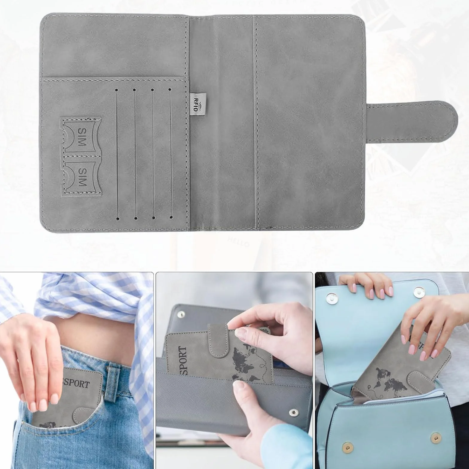 Etui na paszport, etui na paszport z blokadą RFID, etui ochronne ze sztucznej skóry, etui na paszport dla kobiet/mężczyzn, na paszport, kartę pokładową, kartę SIM, dowód osobisty, kartę