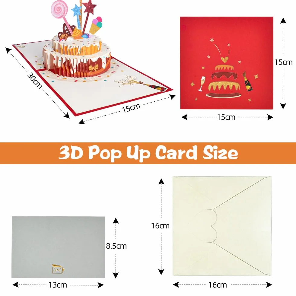 OFFCUP Kartka urodzinowa, 3D, rozkładane kartki urodzinowe, kartka z życzeniami z okazji urodzin, kartka pop-up, kartka urodzinowa, prezent urodzinowy z kopertami i dżemem papierowym, dla kobiet,