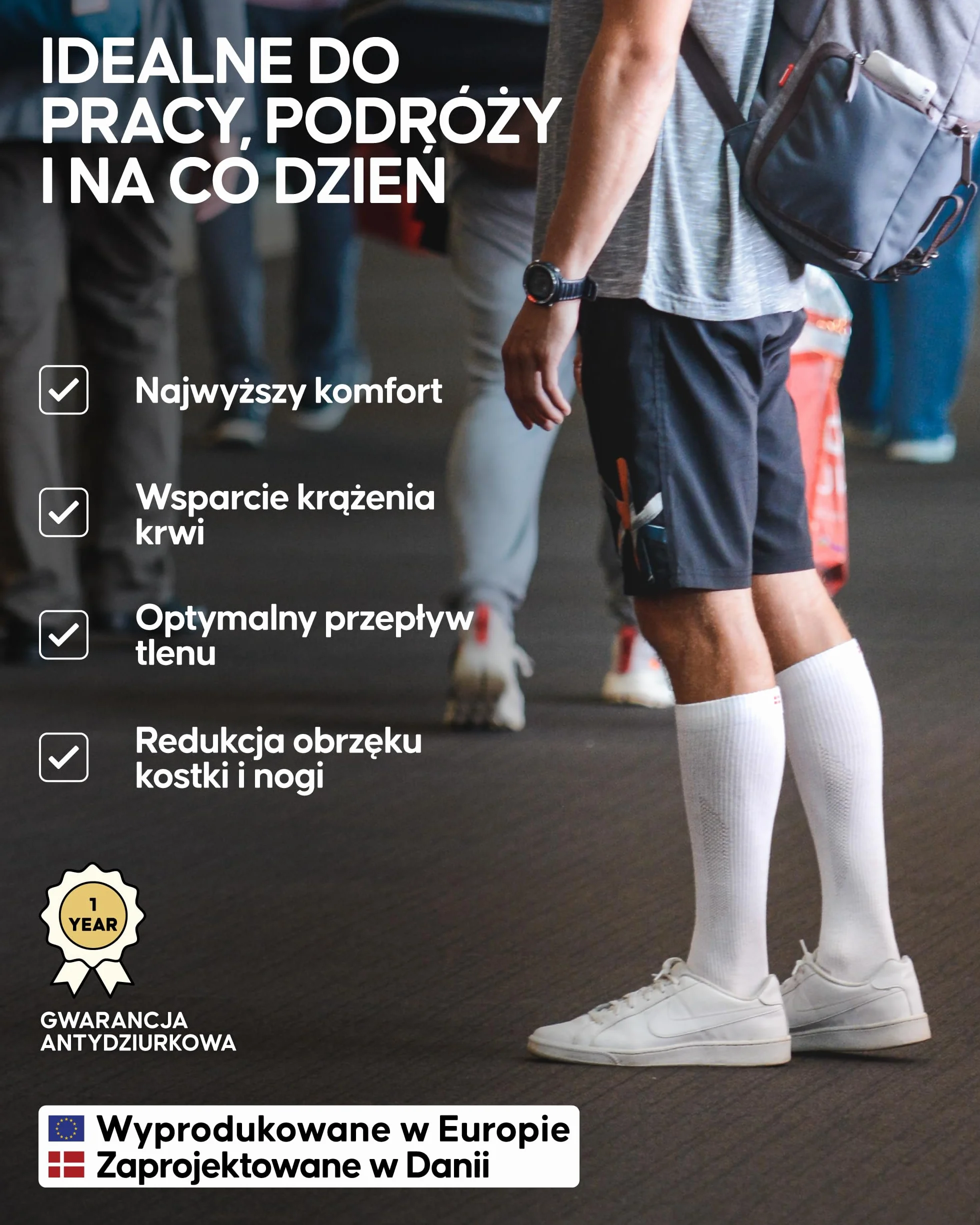 DANISH ENDURANCE Skarpety Kompresyjne, Skarpetki z Bawełny Organicznej, 14-18 mmHg, Wsparcie na Opuchnięte Nogi, w Ciąży, dla Mężczyzn i Kobiet