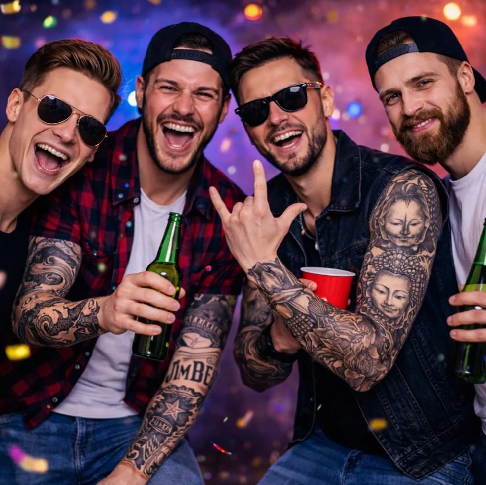 Kostimheld® tatuaż z rękawami z nylonu – łudząco prawdziwe – męskie – podkolanówki na karnawał i Halloween – rocker
