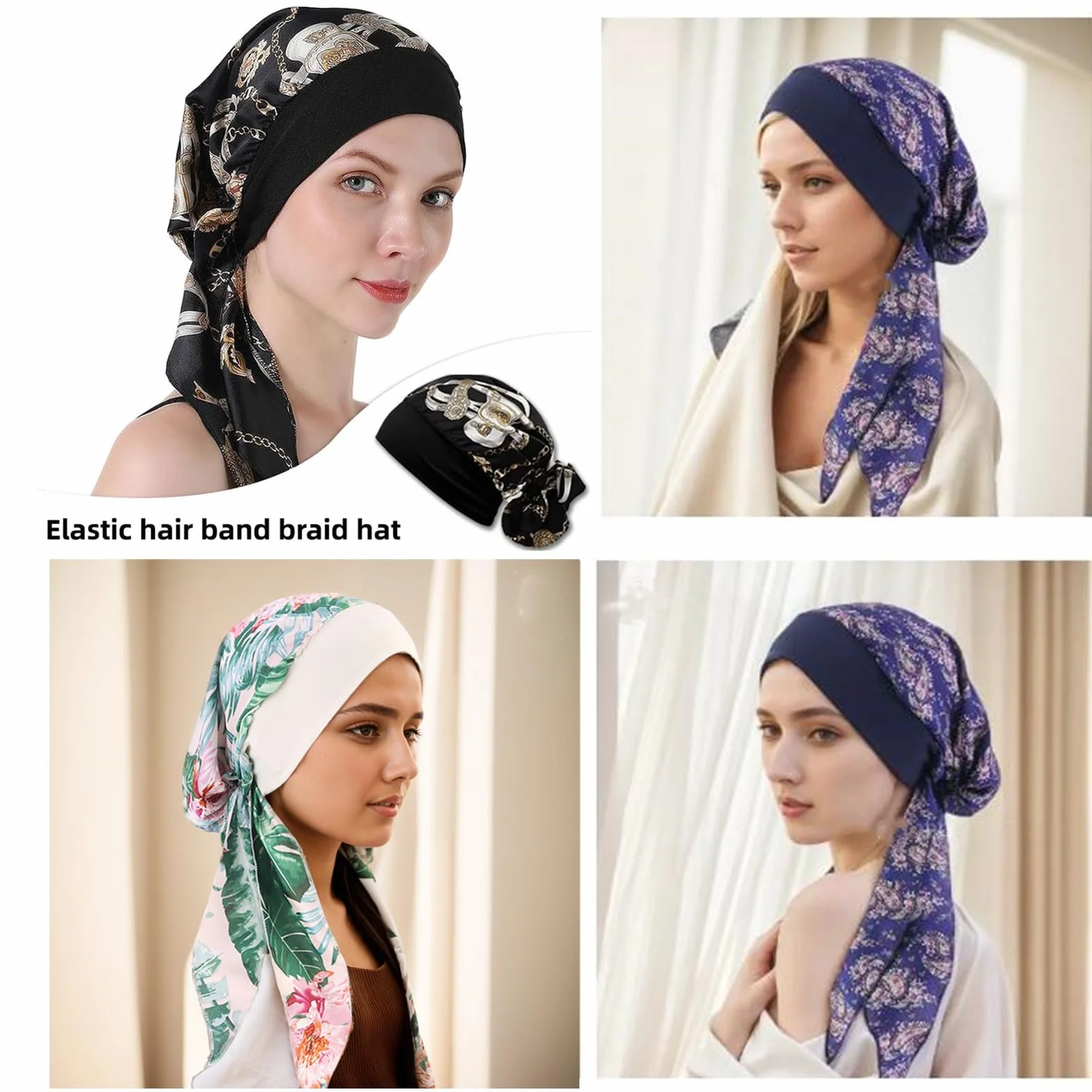 Chusta turban, damska chusta na lato, z nadrukiem, elastyczny turban, chusta na głowę, chemia, nakrycie głowy, bawełna, turban, czapka dla kobiet, wypadanie włosów, rak, chemia