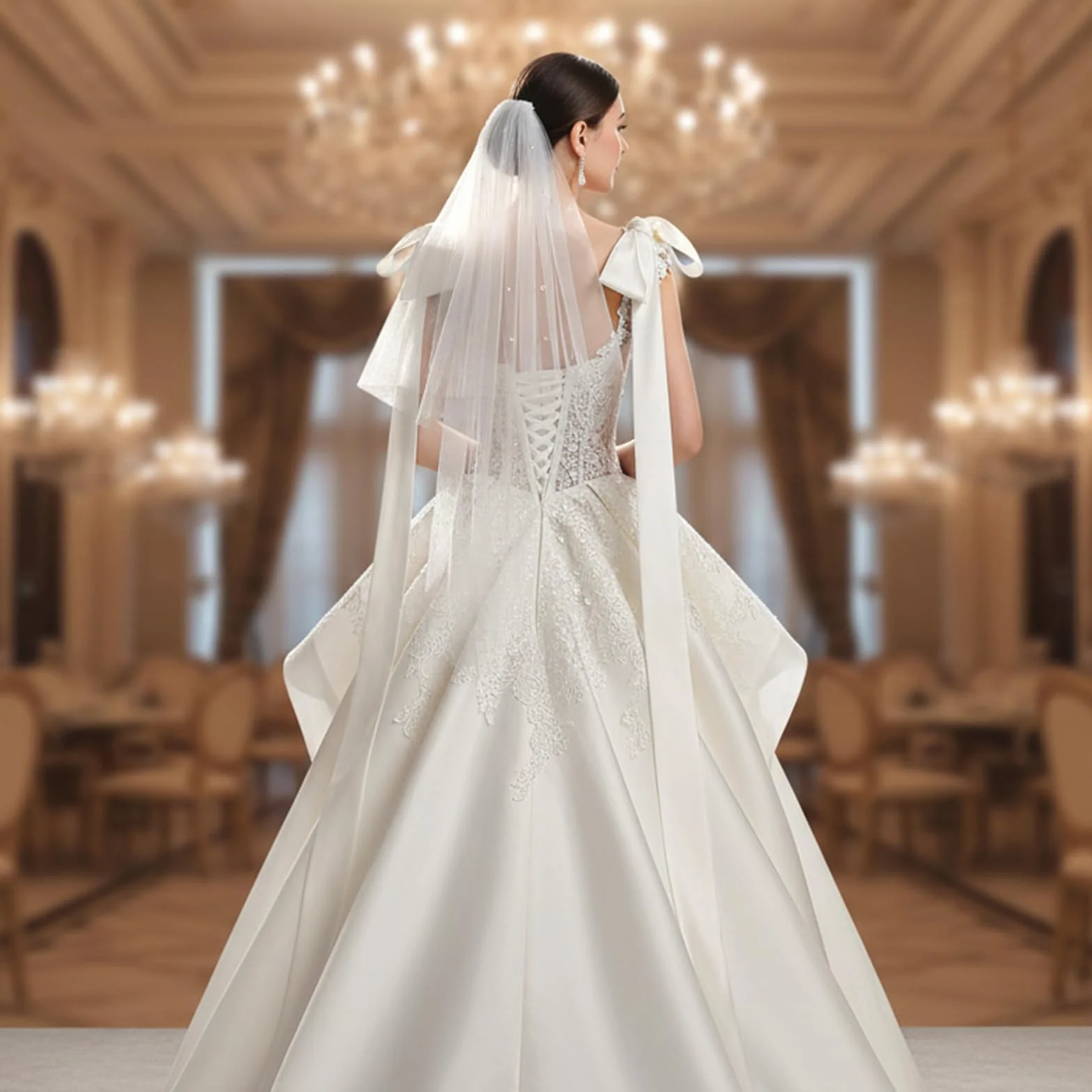Tucnoeu Bride welon perłowy krótki welon, welony ślubne dla panny młodej - eleganckie białe welony ślubne z perłami na ślub wieczór panieński
