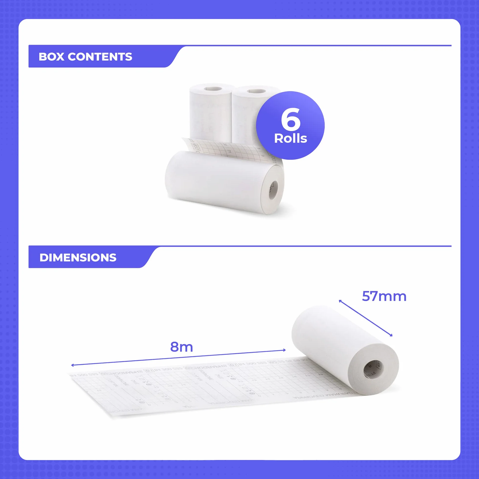Certyfikowane rolki papieru do tachografów - Papier termiczny do wszystkich cyfrowych tachografów do samochodów ciężarowych - 57/8 mm (6 sztuk)