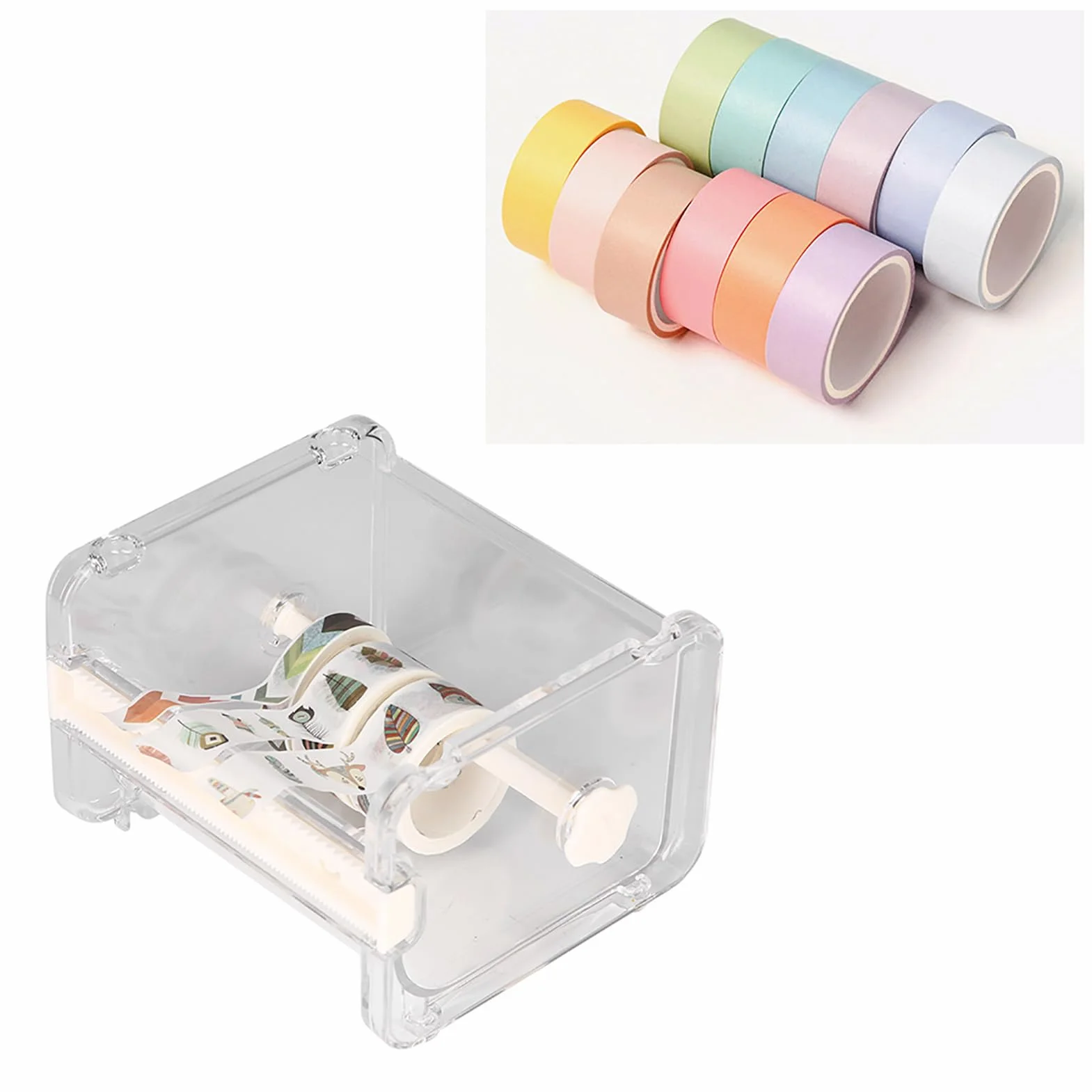 Washi Tape Dispenser, Kunststoff Transparent Washi Tape Cutter Tape Inhaber Roll Tape Inhaber Office Desktop Tool(Weiß)