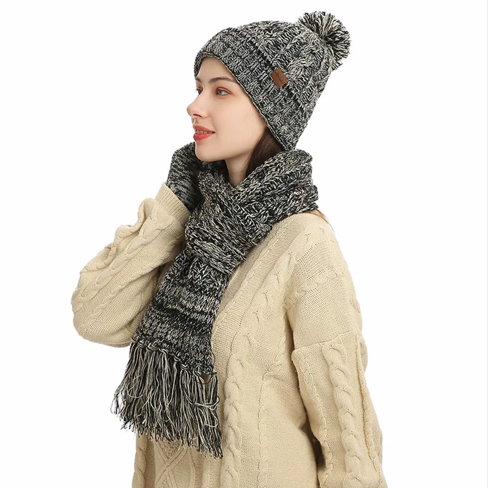 3 szt./zestaw unisex zimowa ciepła czapka beanie szalik zestaw i rękawiczki z ekranem dotykowym kobiety mężczyźni gruba elastyczna dwustronna dzianinowa czapka beanie para czapka outdoorowa narciarstwo, kemping