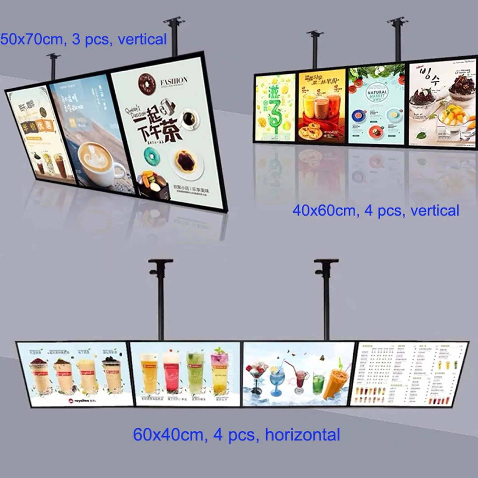 Kanduo tablica menu restauracja led 60x40cm (24x16 cali) Ultracienka kaseta LED z ramką zatrzaskową, podświetlany wyświetlacz plakatowy, podświetlane diodami LED tablice menu Ramki reklamowe(4PCS 60x4