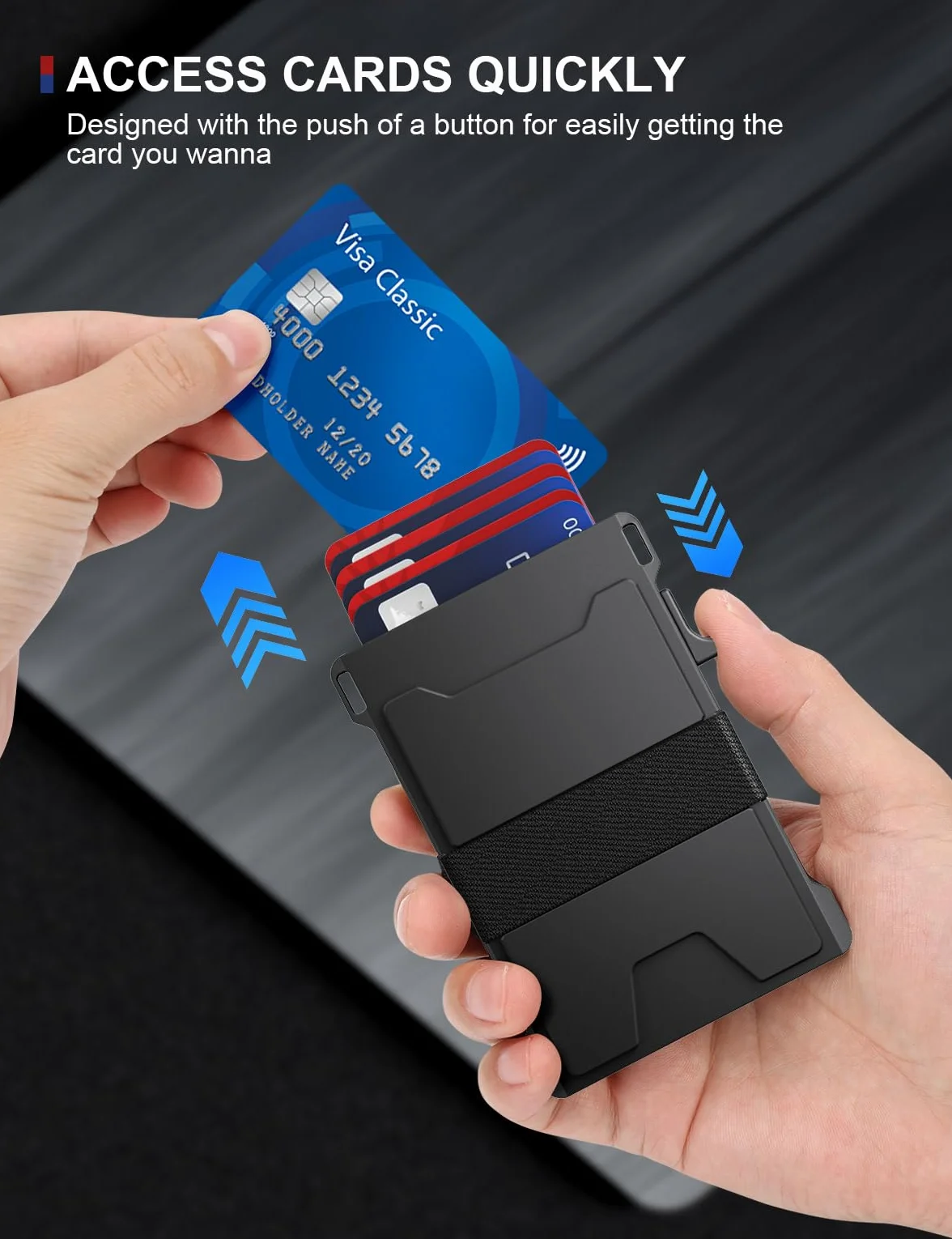 Męskie etui na karty, aluminiowe, minimalistyczne, metalowe etui typu Pop-Up Slim Wallet z wytrzymałą tylną płytą, ochroną RFID, portfel dla mężczyzn, kieszeń przednia, etui na karty kredytowe