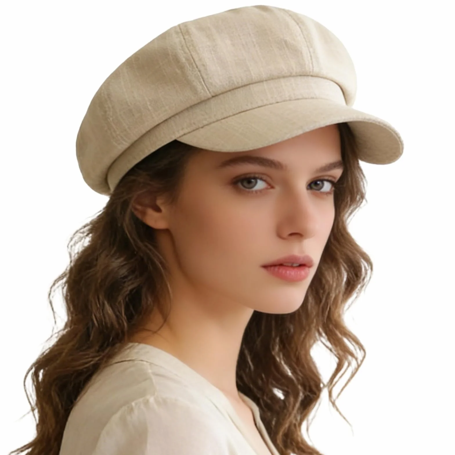 Czapka balonowa damska z daszkiem, beret z bawełny i lnu – vintage, oddychająca, lekka czapka beret na każdy dzień