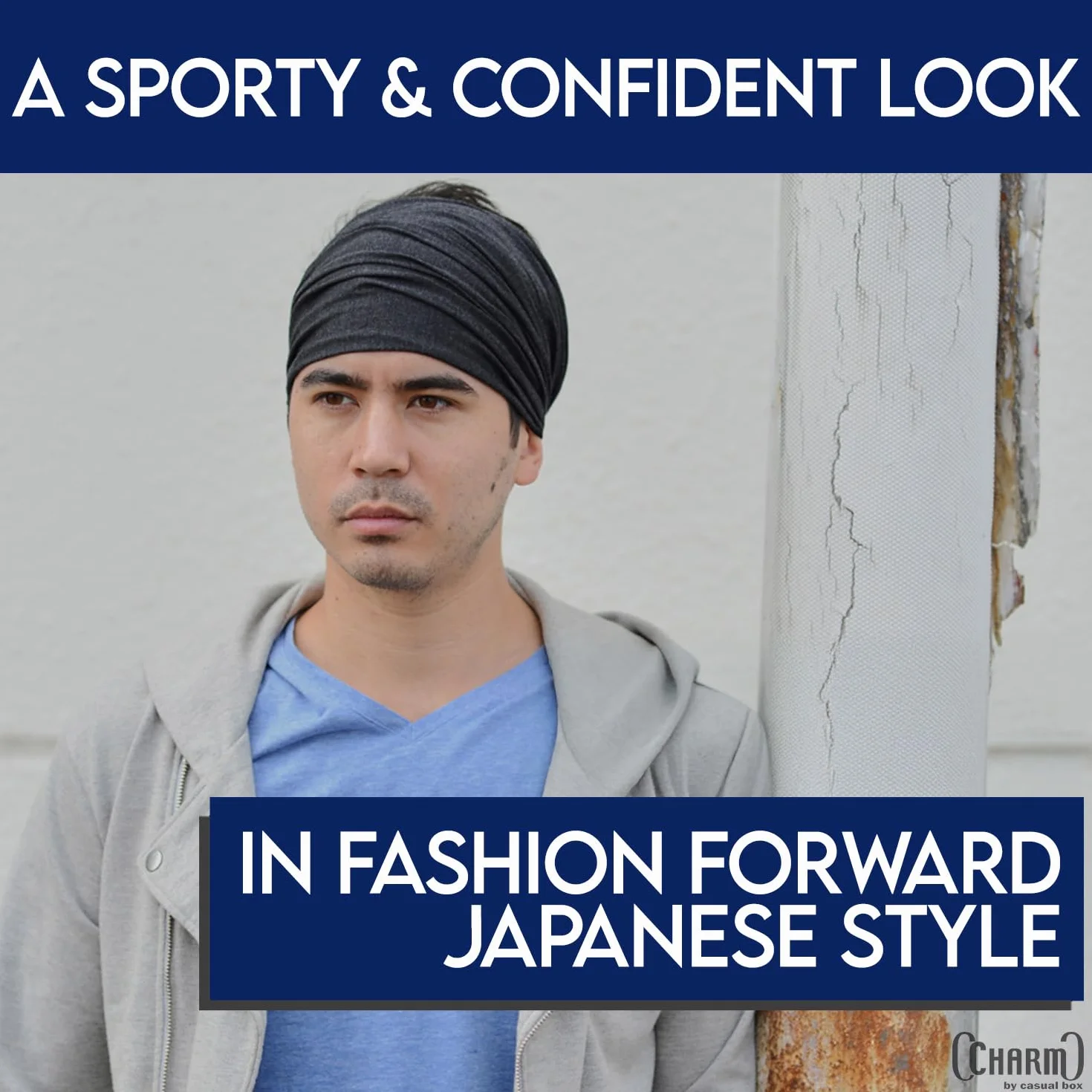 CHARM Opaski na Głowę do Włosy na Czoło dla Mężczyzn i Kobiet - Japonii Lekka Szeroka Damska Męska Opaska Typ Bandana Bieganie Sportowa do Trening Jogi Rozmiar M Czarny & Ciemnoniebieski 2-Pack