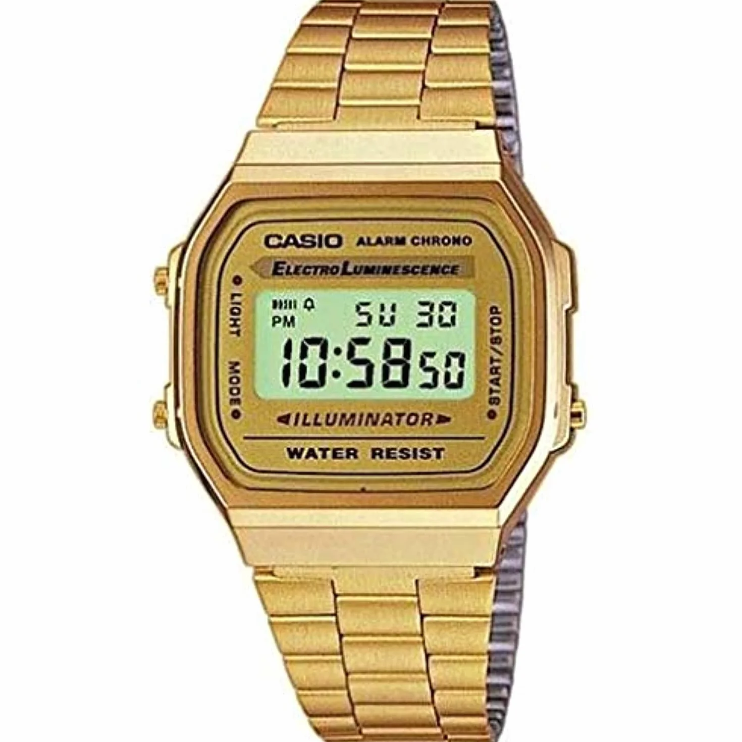 Casio A168WG-9WDF Cyfrowy zegarek Unisex z paskiem ze stali nierdzewnej, Złoto, bransoletka