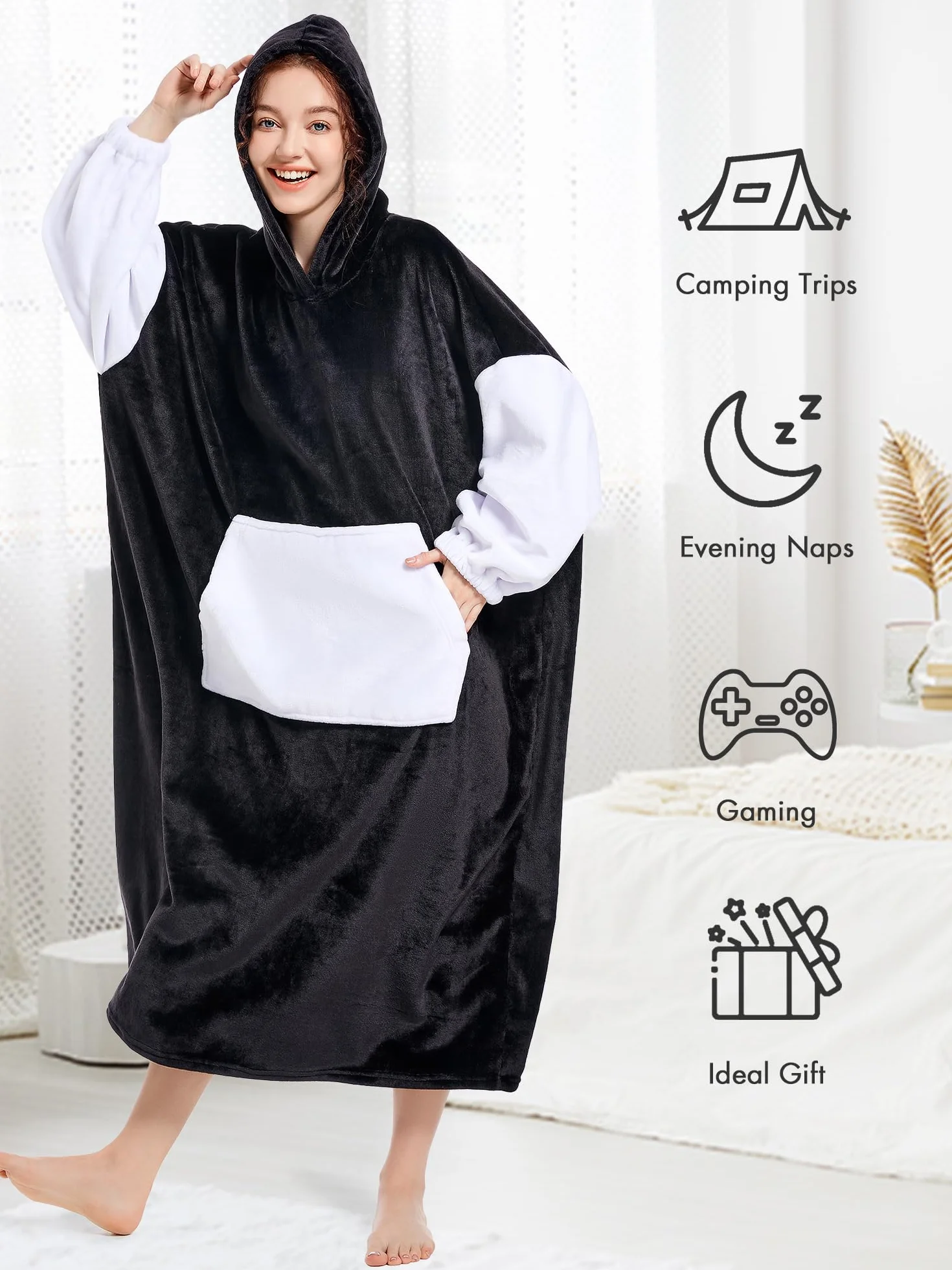 KEECOW Bluza z kapturem, oversizowa, długa, polarowa bluza z kapturem, z dużą kieszenią, ciepła, wygodna, dla kobiet, dziewcząt, dorosłych, mężczyzn, chłopców
