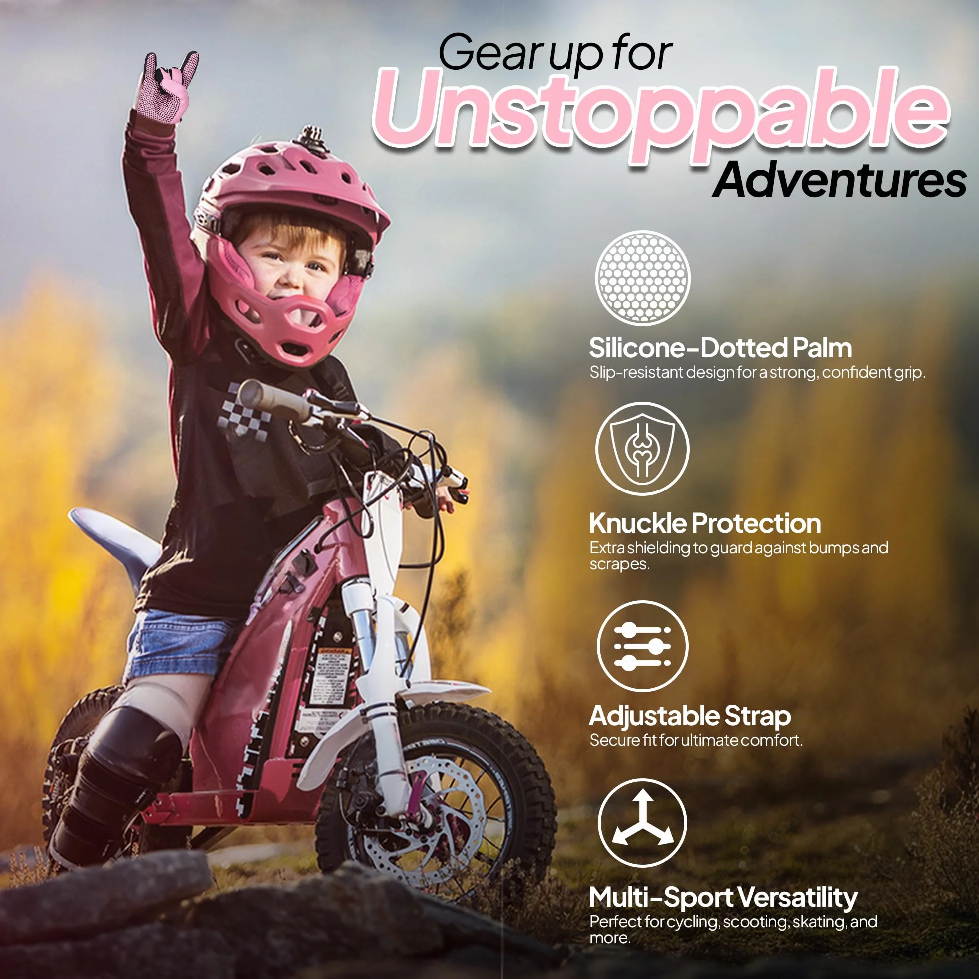 Rękawice rowerowe dla dzieci Trwałe i wygodne rękawice motocrossowe Idealna odzież motocyklowa dla Twojego dziecka (Pink, Large [8-10 Yrs])