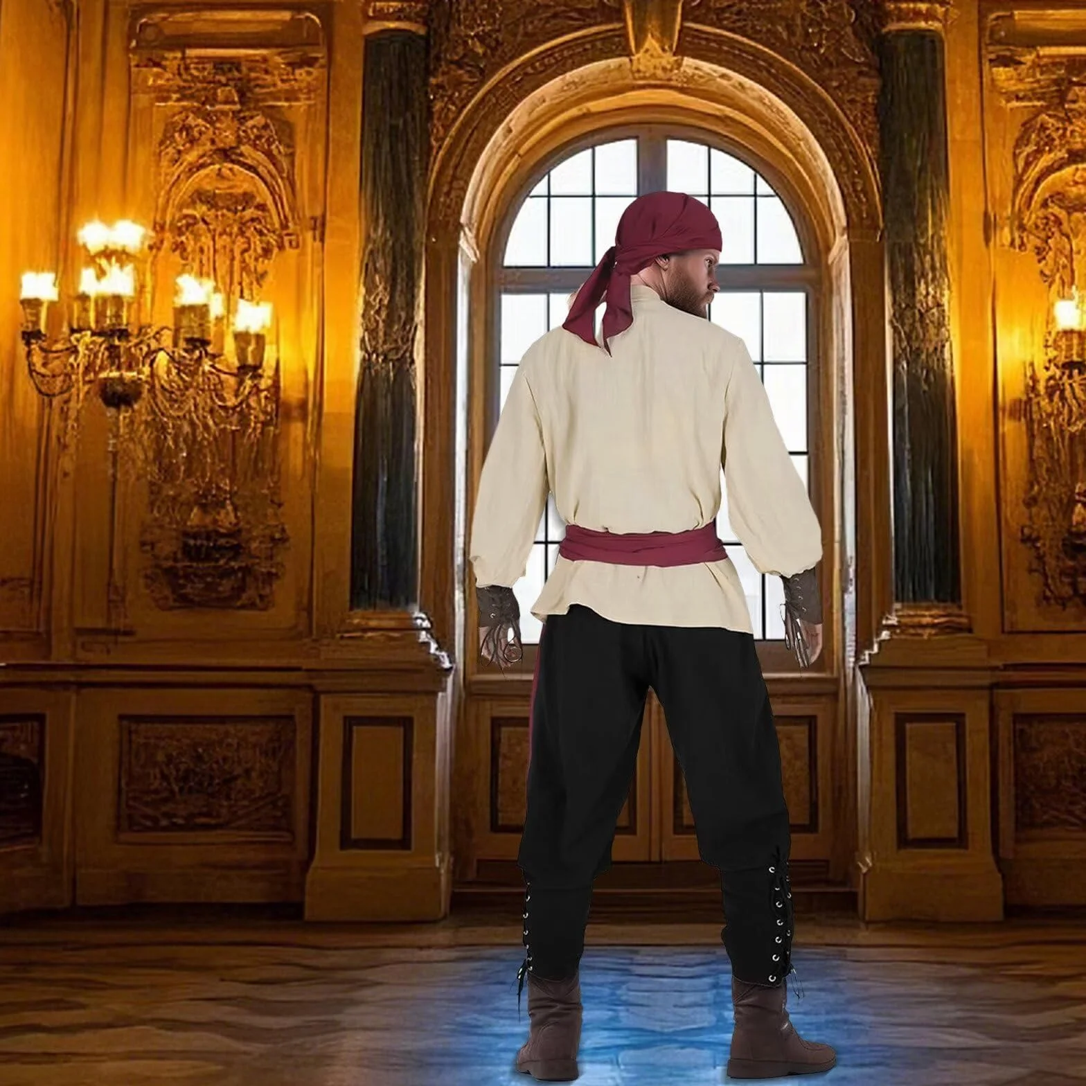 Kostium pirata, męski, średniowieczny, zestaw kostiumów renesansowych, kostium na Halloween, karnawał, Cosplay, kostium Wikingów