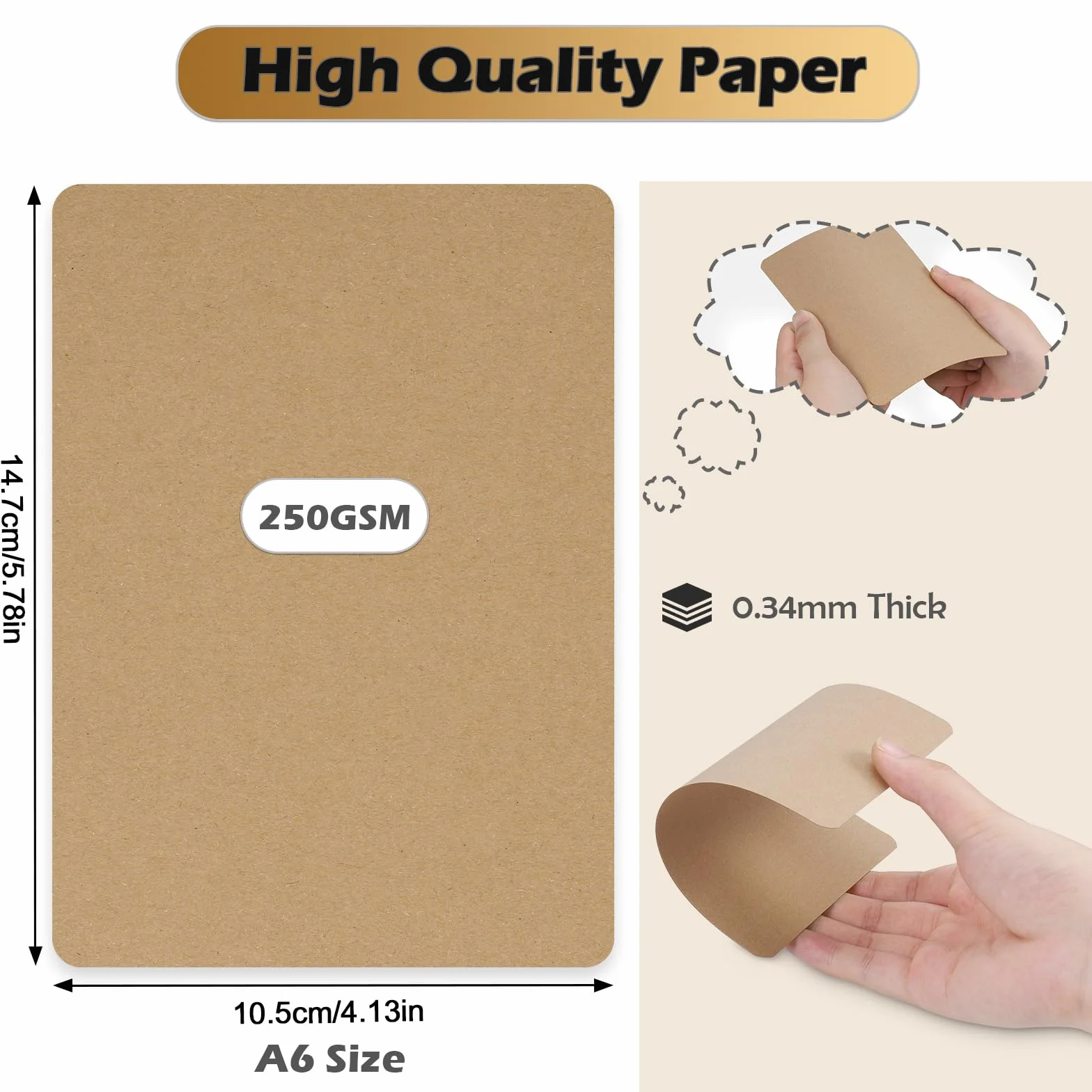 JIANTA Brązowy papier typu kraft, kartki A6 (120 sztuk), 250 g/m², puste kartki flash, do wiadomości graffiti, pocztówek, fiszek, kart do majsterkowania