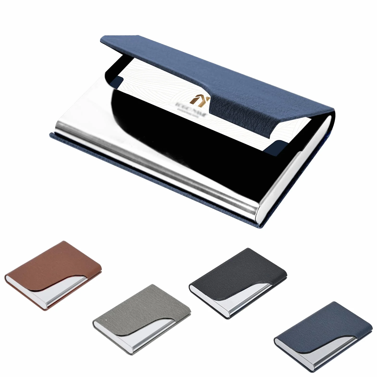 Etui na wizytówki, luksusowa skóra PU, uchwyt na wizytówki premium, z zamknięciem magnetycznym, do delikatnego przechowywania kart, uchwyt na wizytówki dla kobiet i mężczyzn (niebieski)
