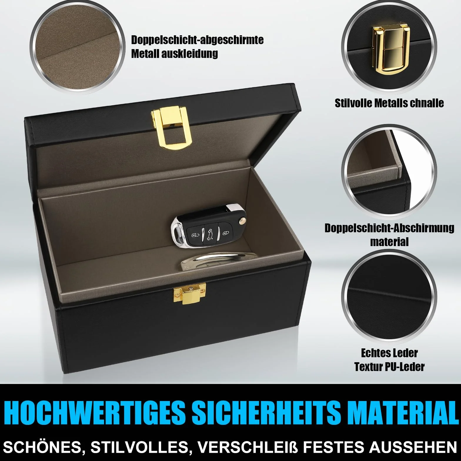 Faraday Box & 2 torby, Kluczyk Samochodowy, Ochrona Kluczyka Samochodowego, Ochrona Przed Kradzieżą, Zabezpieczenie Przed Kradzieżą, 19 x 12 x 9 cm