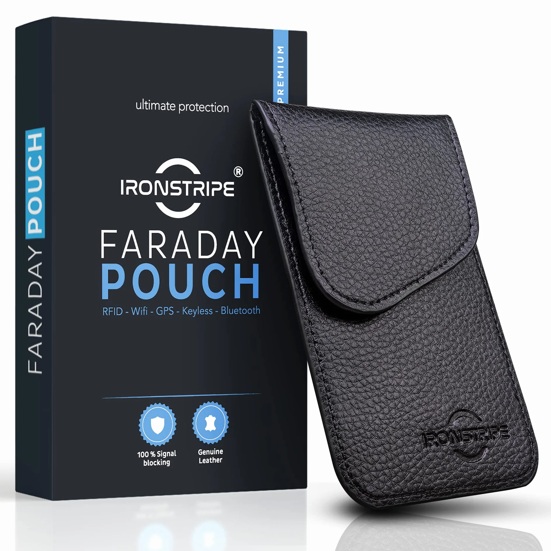 Ironstripe Keyless Go etui ochronne na kluczyki samochodowe, skórzane etui Faraday, kieszeń na klucze do blokowania RFID