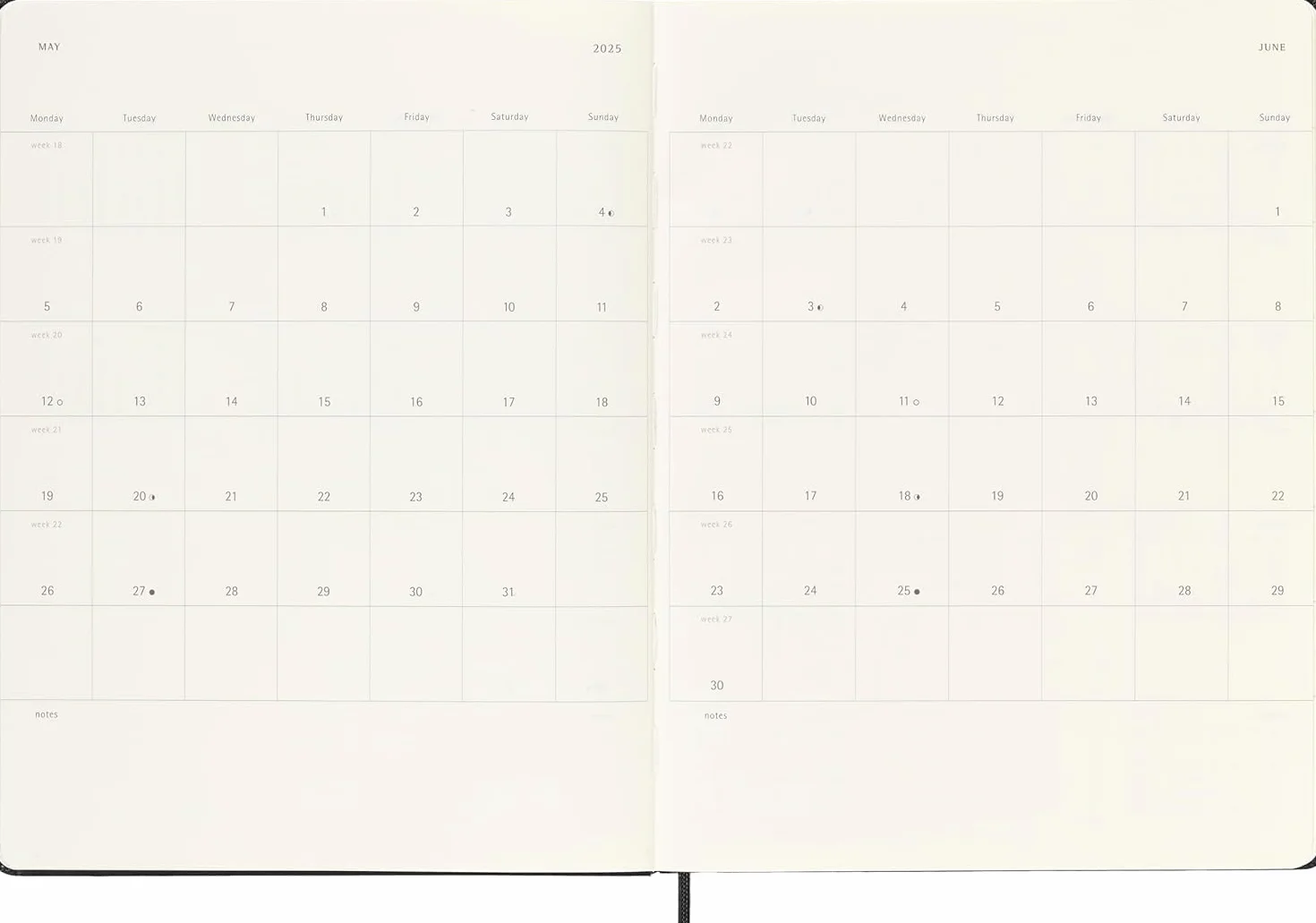 Moleskine Planer tygodniowy, z miejscem na notatki 12 miesięcy 2025, twarda okładka i elastyczne zamknięcie, kolor czarny, bardzo duży format, 19 x 25 cm