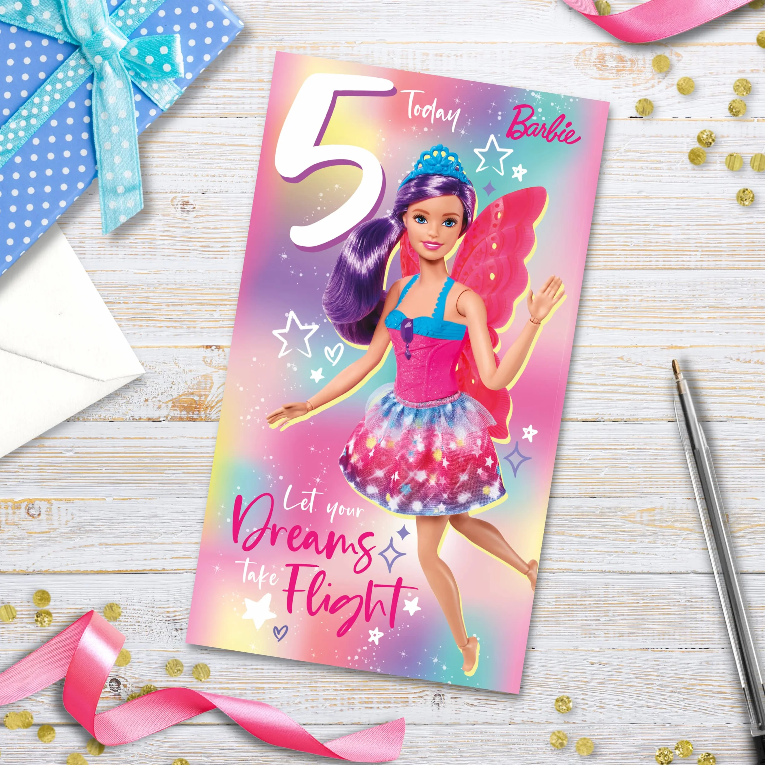 Barbie wiek 5 kartka urodzinowa, oficjalna karta Barbie wiek 5 lat, kartka urodzinowa, Happy Birthday Age 5 Barbie