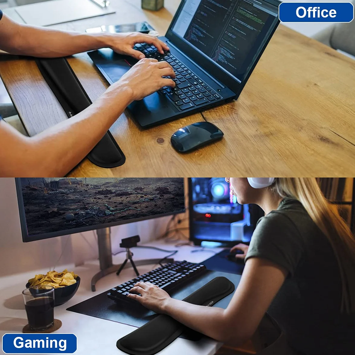 AULEEP Podkładka pod klawiaturę, antypoślizgowa gumowa podstawa i ergonomiczna konstrukcja do komputera PC laptopa Mac (czarna)