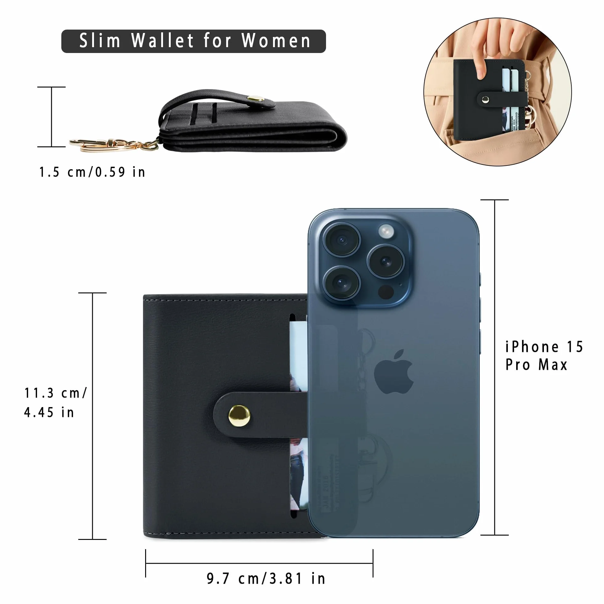 Mały portfel damski, z ochroną RFID, skórzany, mini portmonetka dla kobiet, etui na karty z breloczkiem do kluczy, okienko z dowodem tożsamości, portfel na karty damski, mini portfel na karty z