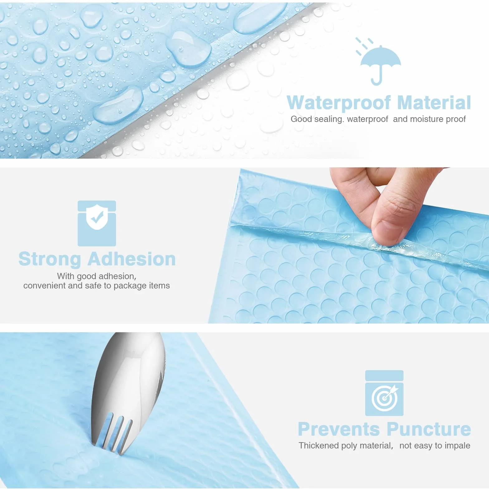 Bubble Mailers, 15,3 x 22,9 cm, 50 sztuk, jasnoniebieskie