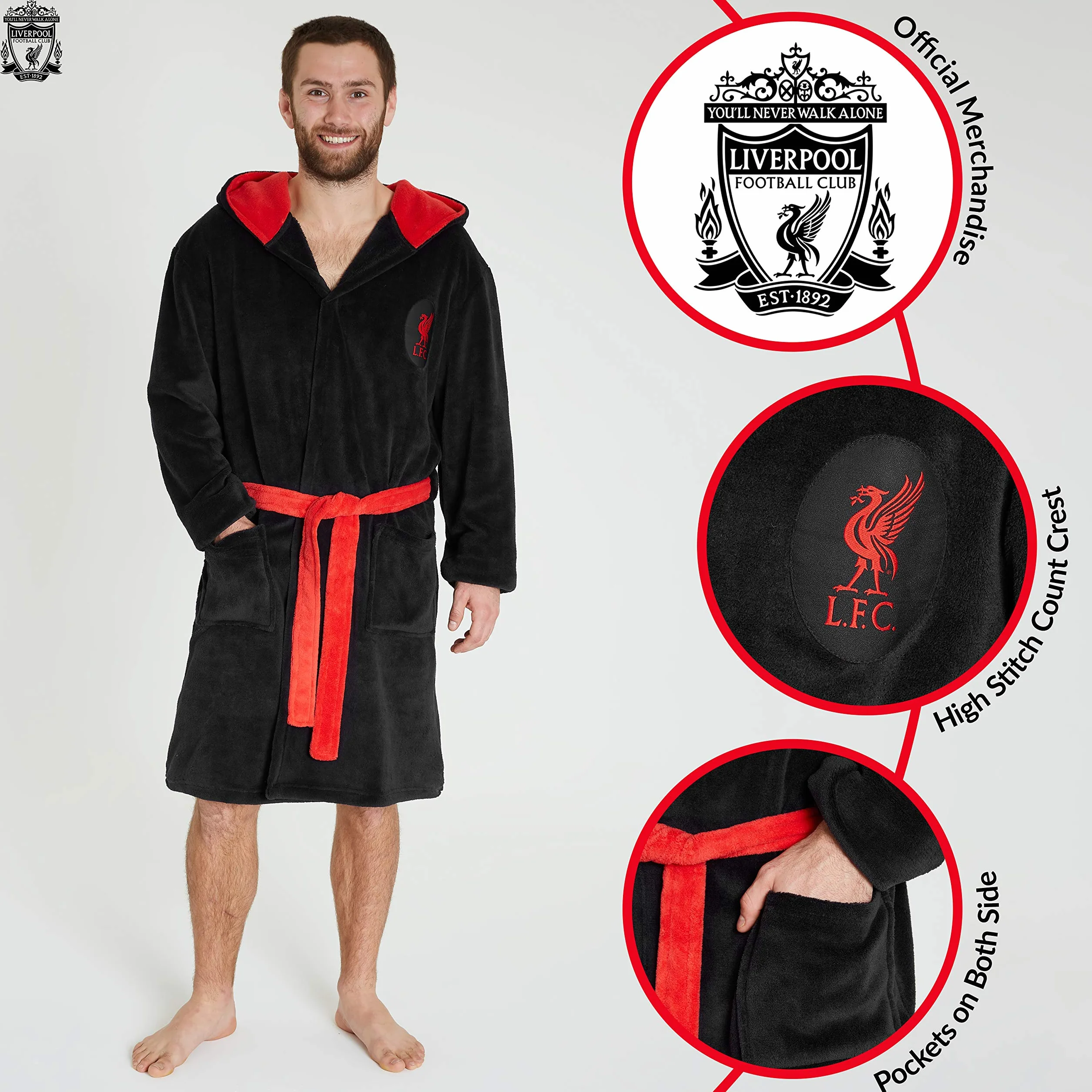 Liverpool F.C. Szlafrok dla mężczyzn, męski polarowy szlafrok z kapturem, prezenty piłkarskie