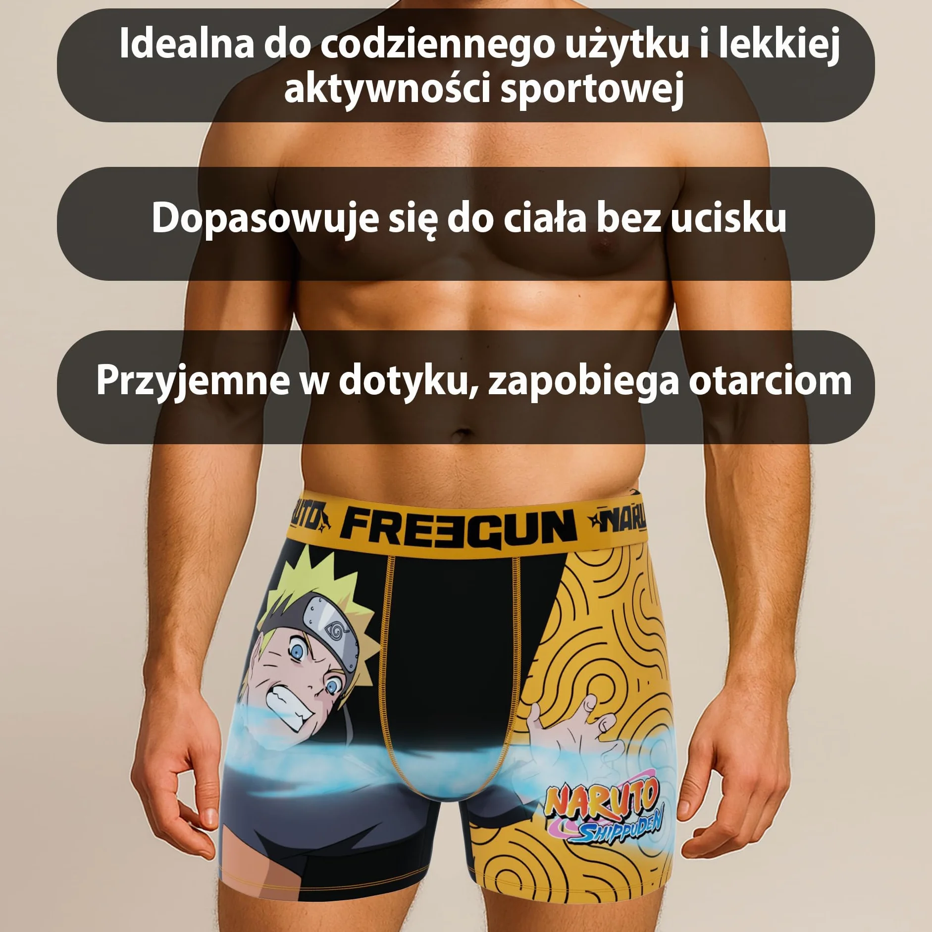 FREEGUN | Bokserki Chłopięce Naruto Attack | Nadruk Naruto | Przeciw Otarciom | Poliestrowe | Zabawne Bokserki | Bielizna dla Chłopców | 8/10