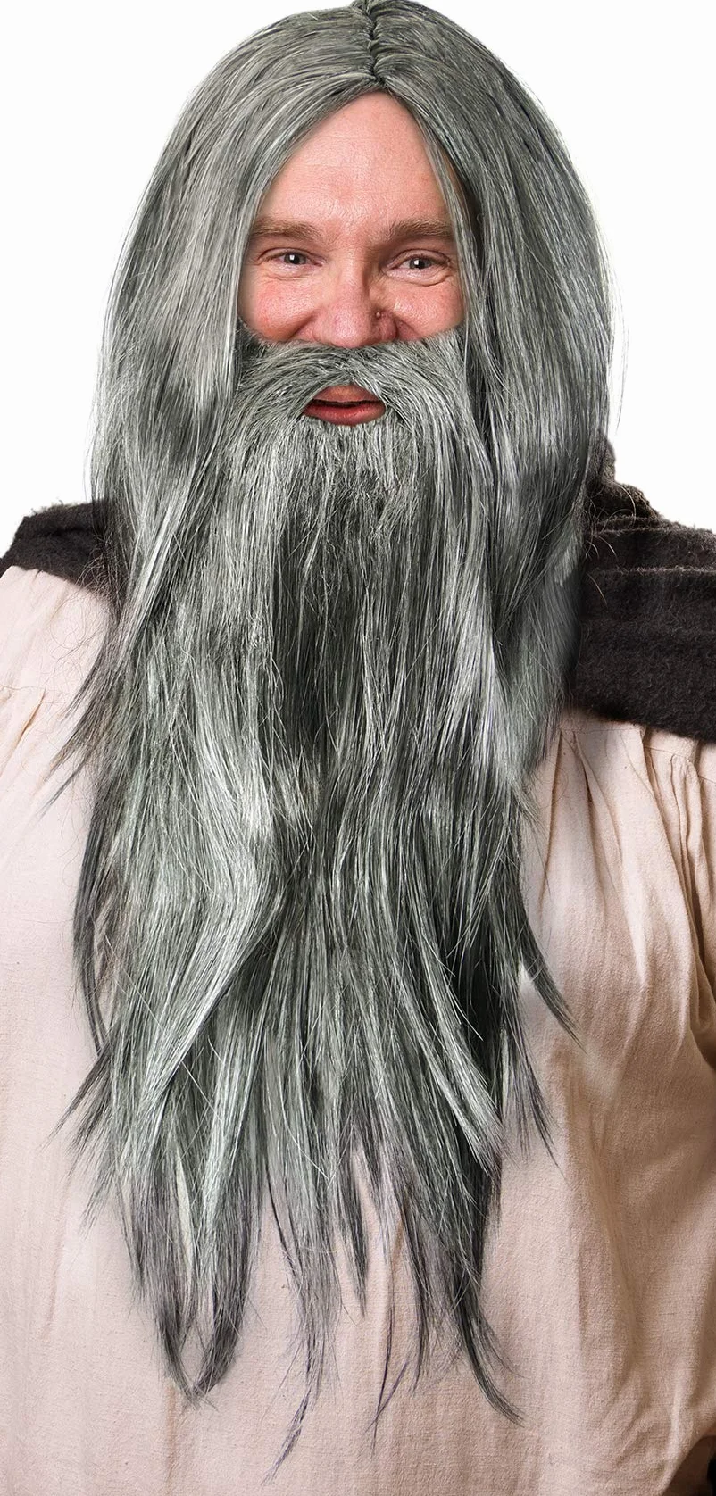 Balinco Ciemnoszara peruka czarodziejska z długą brodą dla mężczyzn i kobiet – Gandalf, Merlin, Zeus, magik, czarownica, dodatek do kostiumu na Halloween, karnawał, Cosplay, imprezy tematyczne