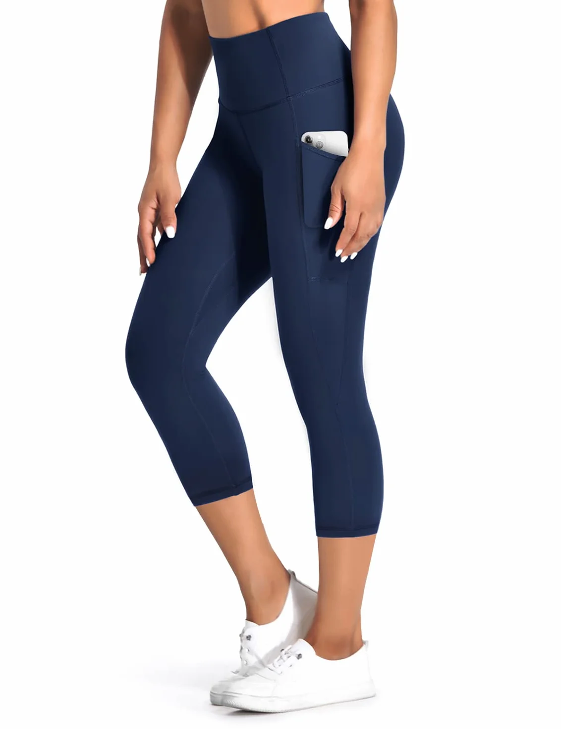 Desol Damskie legginsy capri z wysokim stanem 3/4 z kieszeniami, kontrola brzucha, obcisłe spodnie do jogi, siłowni, treningu, biegania, rekreacji