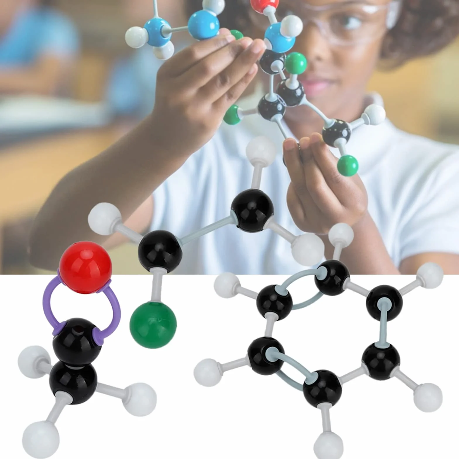 Model molekularny chemiczny, 267 elementów, zestaw do budowy struktur organicznych i nieorganicznych, dla uczniów i nauczycieli