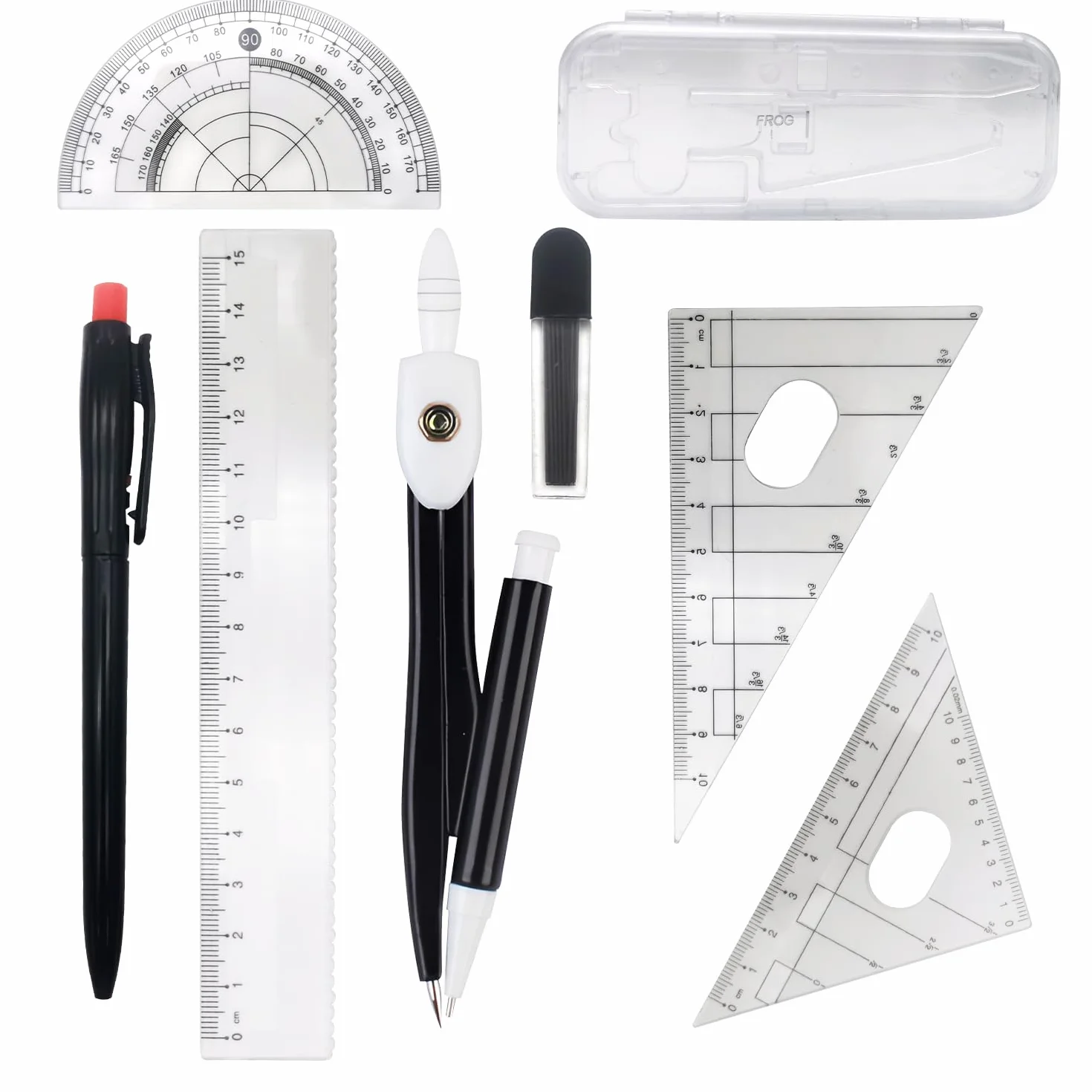 7-częściowy zestaw cyrkieli, cyrkiel z szybką regulacją, ekierka geometryczna, kątomierz, zestaw linijek, akcesoria dla studentów, do szkoły, biura, domu, matematyki