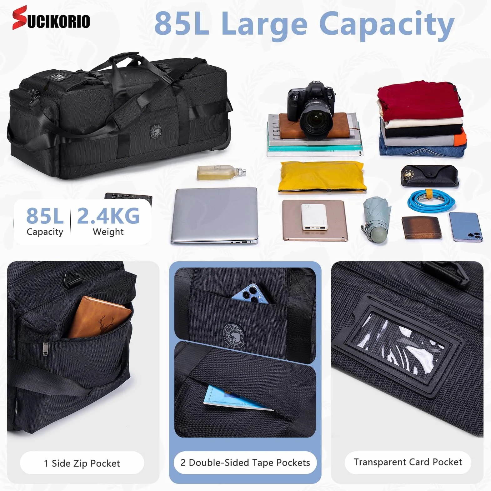 Torba Podróżna Na Kółkach Duża 85L 3 W 1 Torba Podręczna Z Organizerem Do Walizki 78x33x32cm Wodoodporny Plecak Podróżny Oxford 2 Rolls XL Plecak Walizka Z Uchwytami Do Podróży, Weekendów