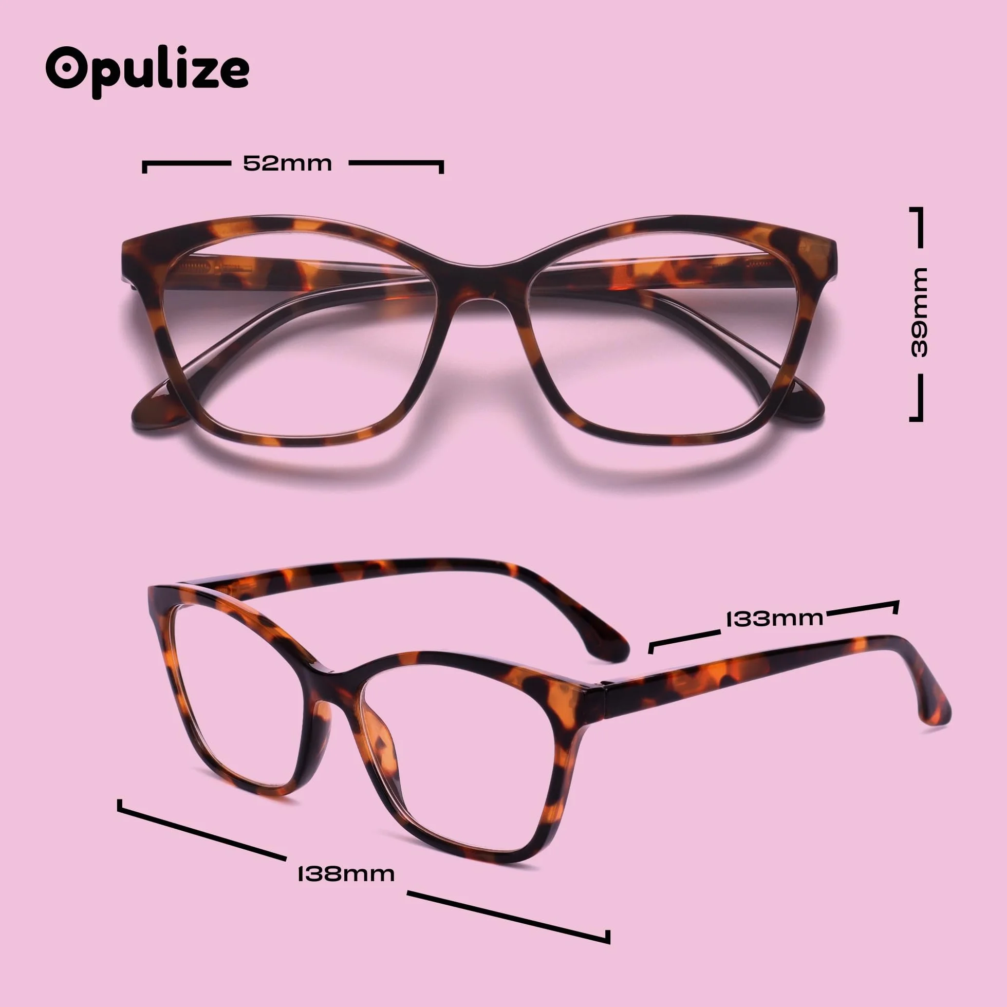 OPULIZE KAT Okulary do czytania - Eleganckie kocie oko - Matowe Szarobrązowe - Mieszany model dla mężczyzn i kobiet - Zawiasy sprężynowe - R59-U - +2.00