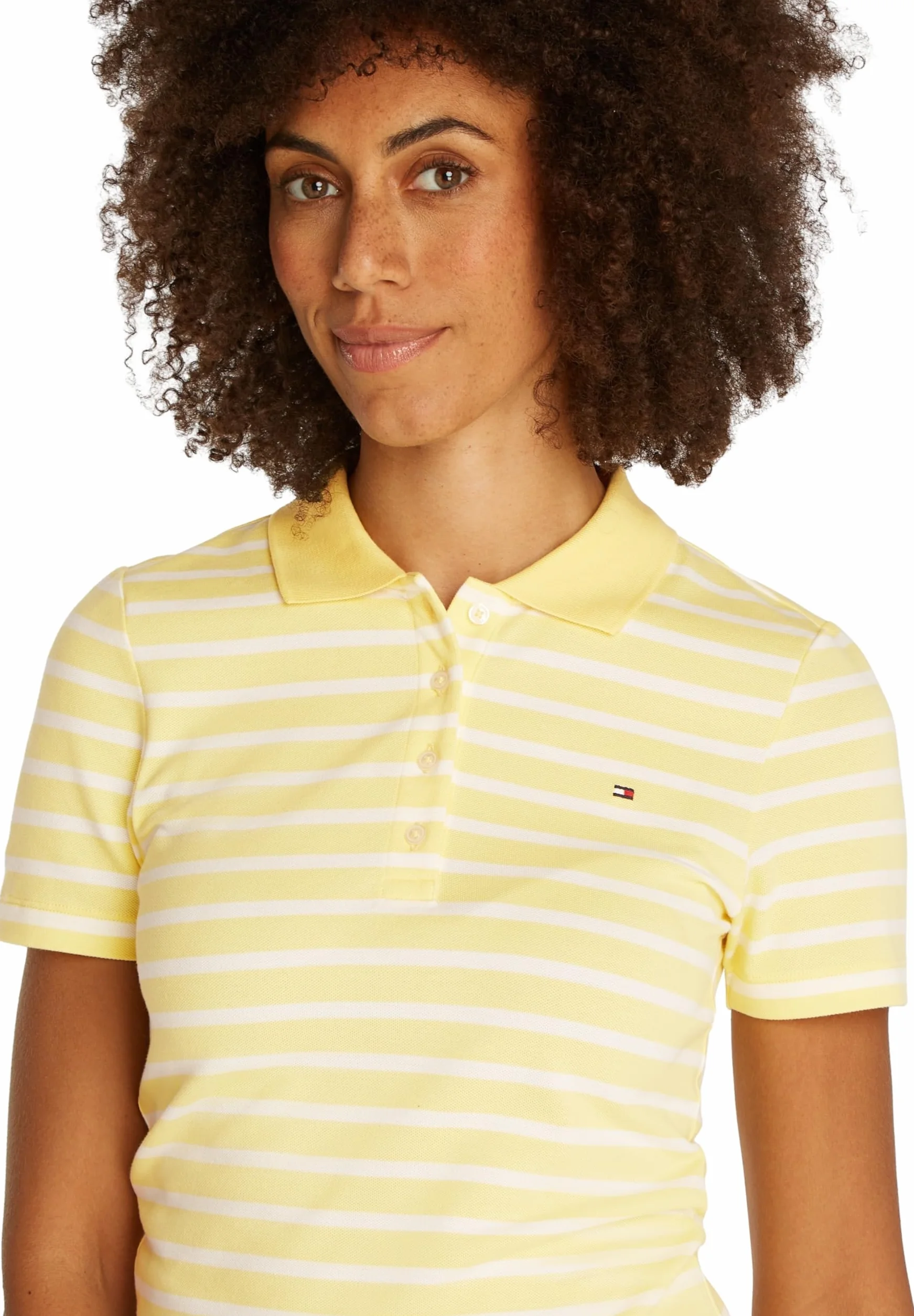 TOMMY HILFIGER Damska koszulka polo 1985 SLIM PIQUE SS WW0WW43225, żółta, S, Żółty (Citronella/Ecru Stp), S