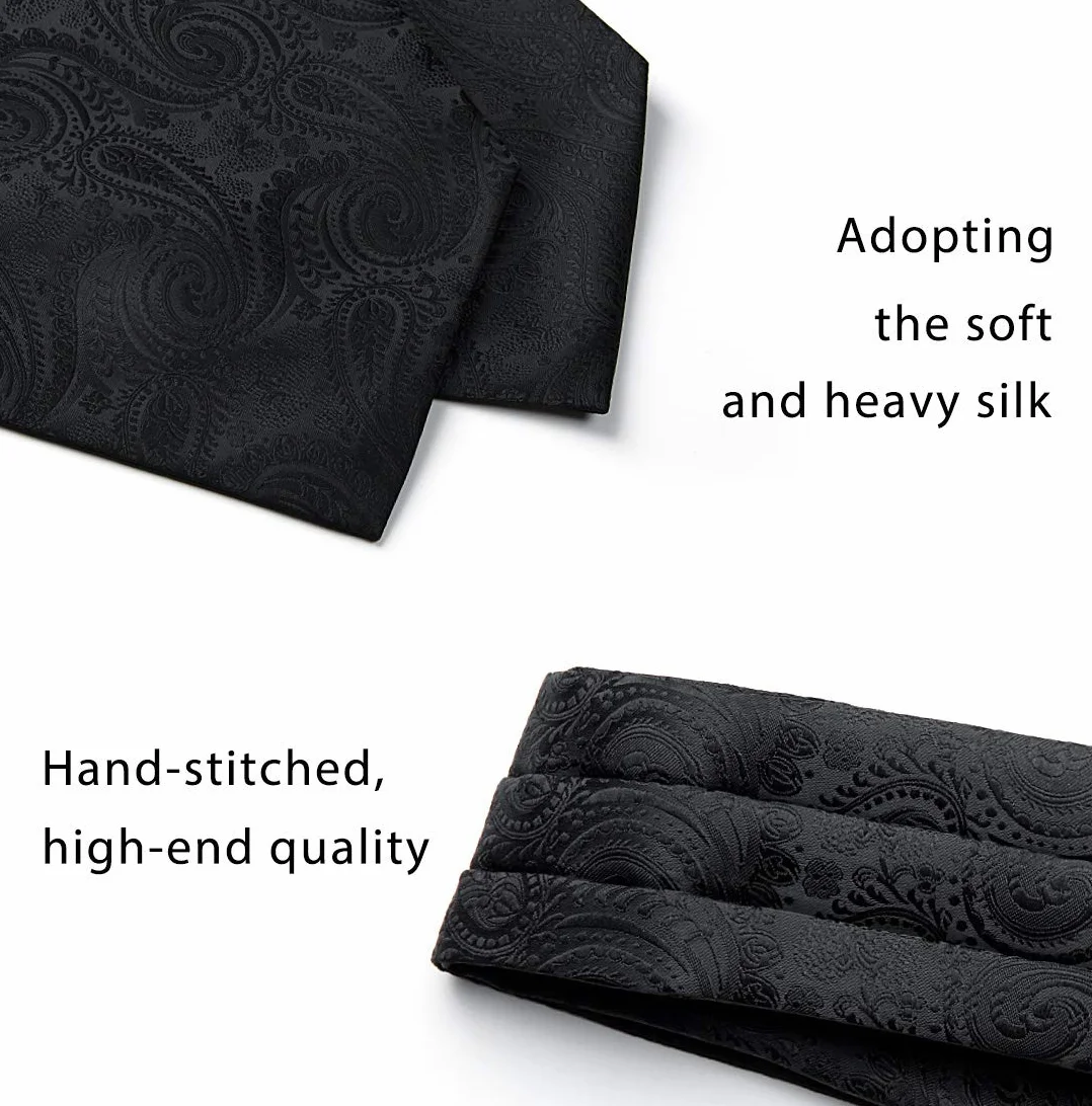HISDERN Cravat dla mężczyzn paisley kwiatowe krawaty chusteczka żakardowe wesele Ascot krawat i kieszeń kwadratowy zestaw