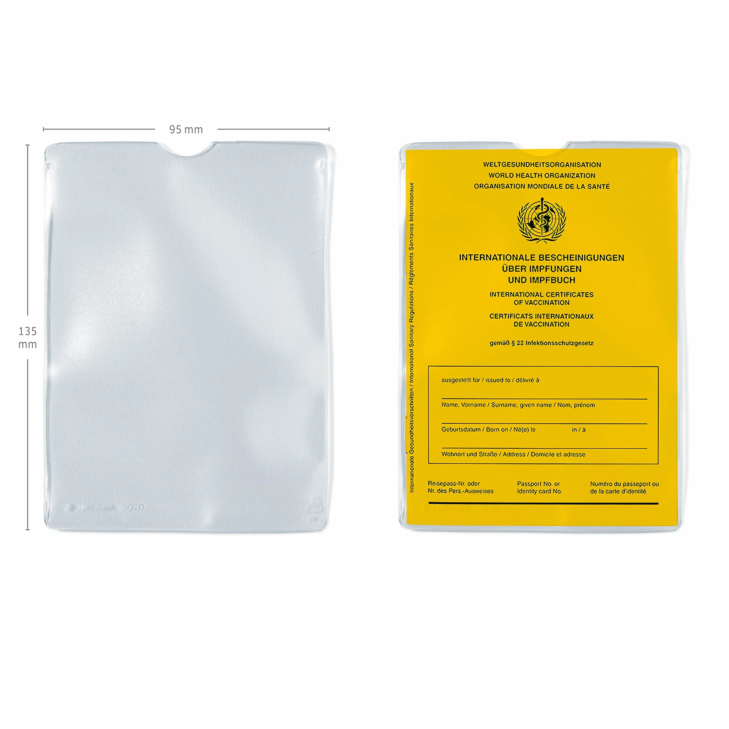 HERMA 1330 etui na kartę szczepień (95 x 135 mm, przezroczyste), odpowiednie jako książeczka szczepień dla dorosłych i dzieci, 10 koszulek na identyfikator