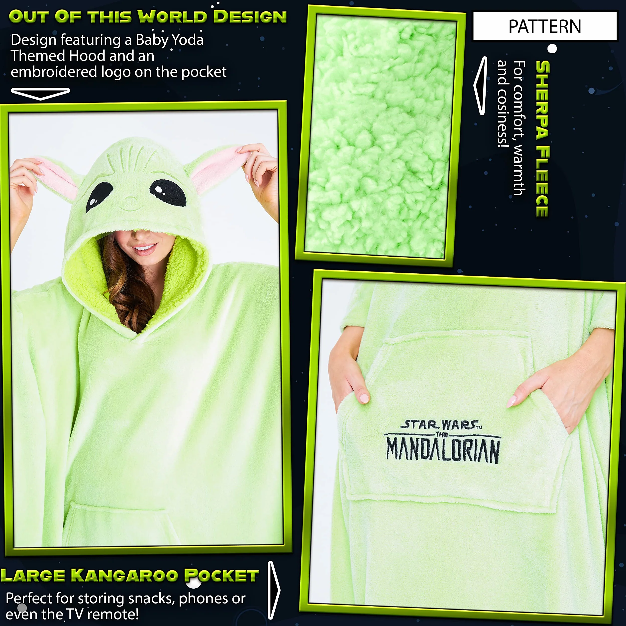 Mandalorian poręczny koc dla mężczyzn kobiety nastolatki Super miękki Unisex Baby Yoda ponadgabarytowy koc z kapturem męska długa polarowa bluza z kapturem Baby Yoda prezenty