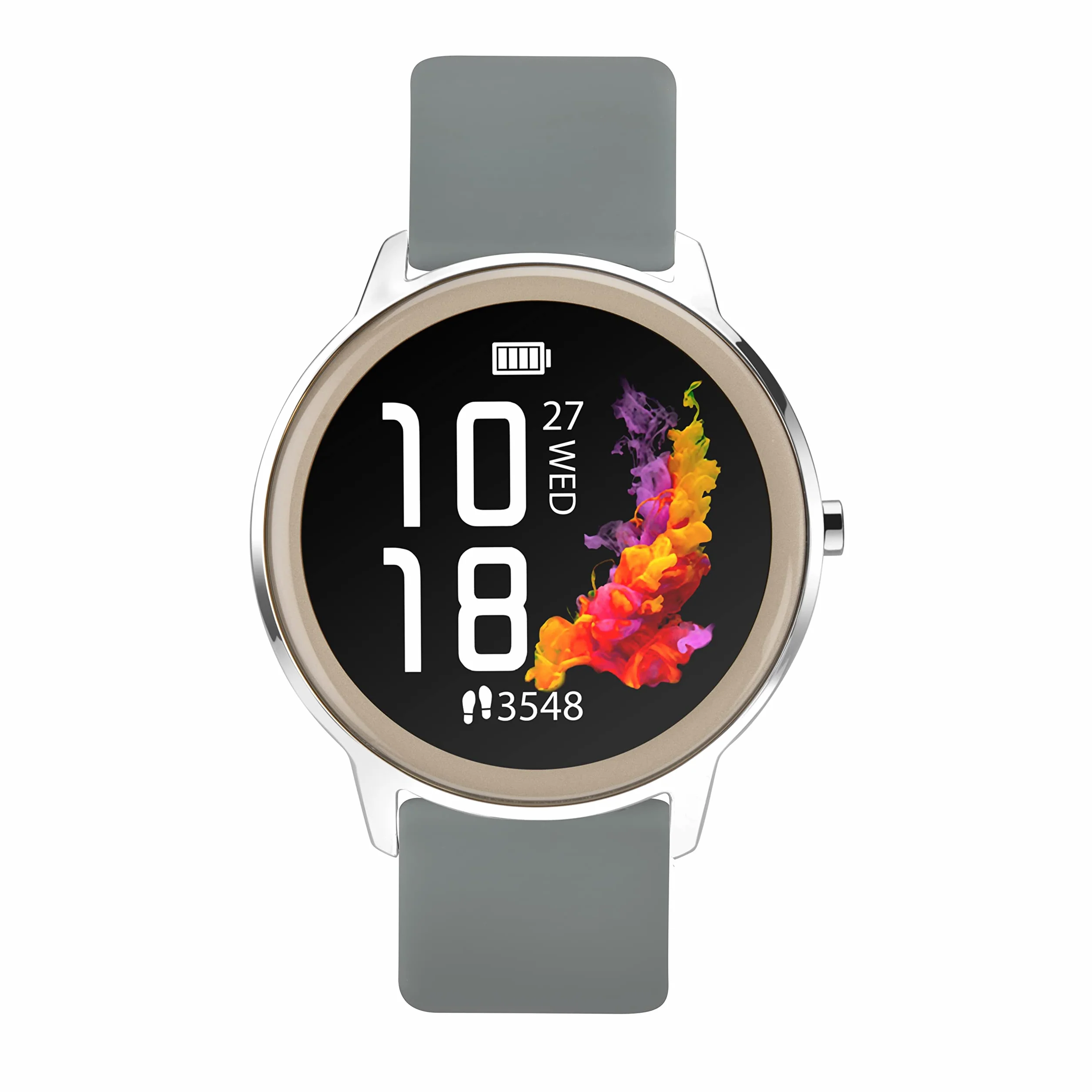 Sekonda Flex damski smartwatch z pulsometrem i monitorem snu, codzienna aktywność, sport, muzyka, funkcja pogody i wiadomości, srebrna obudowa z silikonowym paskiem, 42 mm, Srebrny / szary, Standard,